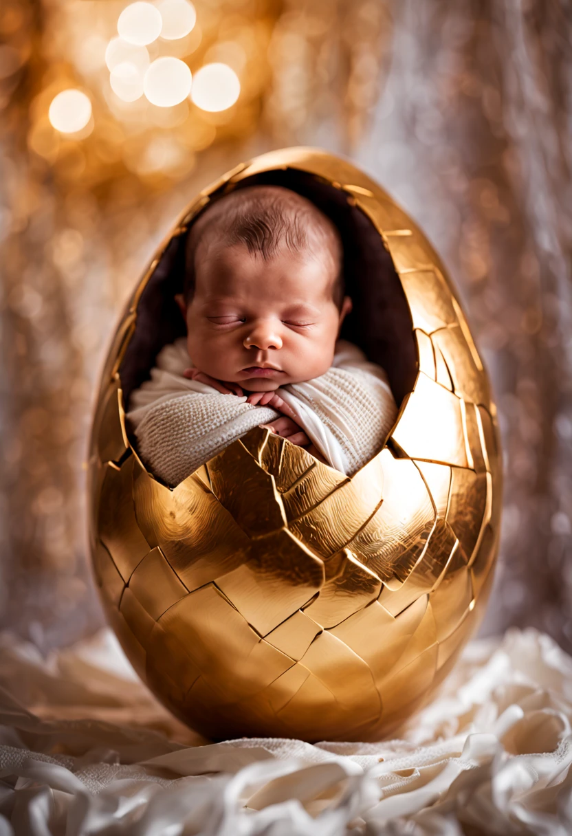 Imagine the heartwarming birth of baby Thor in a mystical realm. From a giant gold egg, a fine crack revealed a glimpse of soft, radiant light as the shell gently cracked. With gentle grace, a newborn Thor emerges, Imagine this tender moment with soft hues, soft details and irresistible charm that captures the innocence and charm of a new life entering the world,photo r3al
