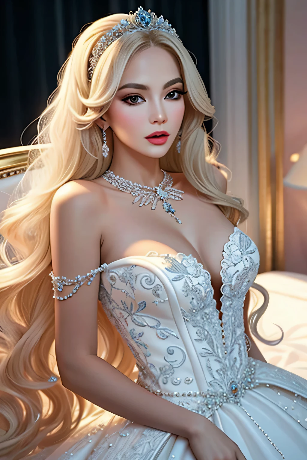 ((masterpiece, best quality,edge quality))
beautiful Arginine_miss,Arginine_Body,Arginine_Face, 芭比Face蛋，a miss with long and   blonde  hair  
 [prom pink dress|edge marquise], edge marquise, a miss with a white wig and a pearl necklace ,with a edge marquise_hairstyle, wearing a ballgown 