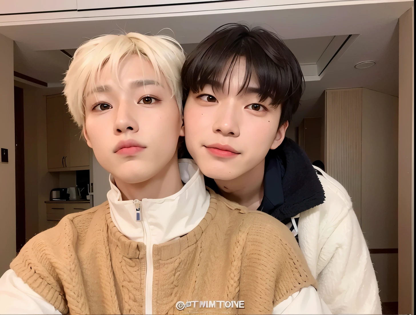 two young boys are hugging each other in a room, kim doyoung, jinyoung shin, all from the group nct, yanjun chengt, jimin, cute boys, jimin\'s plump lips, nixeu and sakimichan, they are siblings, male ulzzang, cai xukun, jia, & jeehyung lee & wlop, MİN YOONGİ FROM BTS BLONDE, JEON JUNGKOOK FROM BTS
