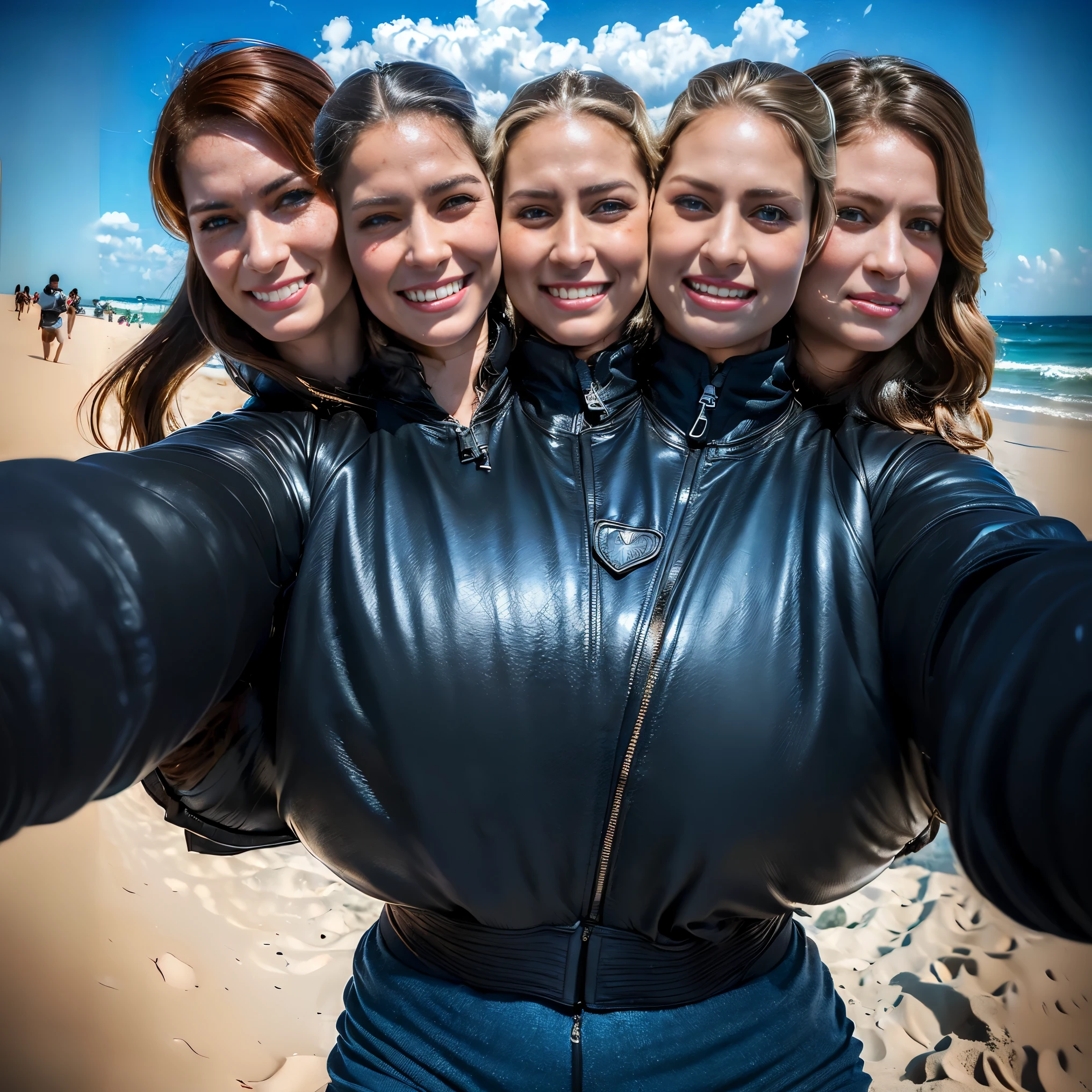(((5 heads, Best Quality:1.4), (modernity), thick-thighs, wide thighs, but very wide waist)),(obese),(Shot Full Body), 1male, feminine face, hairlong, pulled into a ponytail to one side,独奏, ass pov, Masterpiece, SFW, Stunning , Thick-rimmed glasses, (Standing:1.1), dynamicpose, (бордово-зеленая рубашка с глубоким вырезом и jacket оверсайз с высоким воротником , Black women'jacket :1.4), (((((Big bulge))))), (Long Platinum Blonde Hair, pulled into a ponytail to one side), long curly red hair, pulled into a ponytail to one side,Bangs, heart shaped face, Elegant face, beatiful face, freckles, highly detail face, high-detailed skin, pores skin, sub-surface Scattering, (Details of blue eyes), Realistic pupils, no facial hair, no body hair, (((Big bulge))),A loving smile, looking at the audience, Full blush, plump lips, Holding a wallet in your hands, centered, , on the beach, wearing beach clothing, Detailed background, Depth of field, atmospheric perspective, voluminous lighting, Clear Focus, Absurd, Realistic Proportion, good anatomy, (Realistic, Hyper-realistic:1.4), 16K HDR,(5 heads)