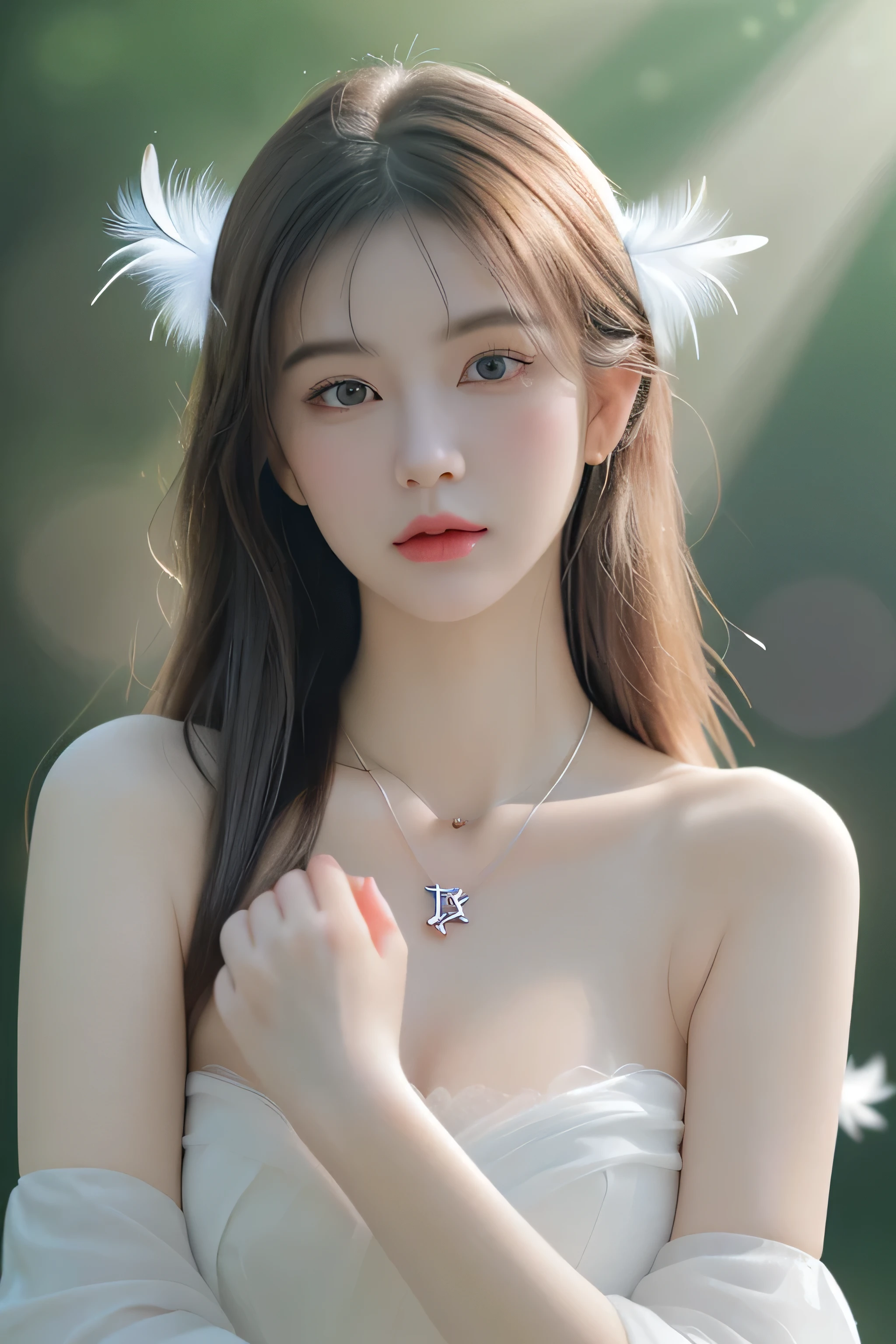 （best quality， masterpiece， high resolution， glow， flood， lens flare， wide angle）， Sunlight， full body lesbian， 1 [Chino|Russian|Japanese|South Korea]girl， alone，（Mei Hong：1.1） ((lolita costume）)， necklace， jewelry， 长white头发， ear nipple ring， The face is super delicate， beautiful face， perfect hands， full face blush， （perfect eyes） ，（ long eyelashes： 1.4）， glowing pupils， （white： 0.9）， endless realism， （High detail skin： 1.2）， 8k, ultra high definition， digital SLR camera， high quality， Volumetric lighting， frank， high resolution， 4k， 8k， in background blur， fantasy forest， radiant garlic， Feather drop effect， morning， prospect， F/16张全身照大长腿white