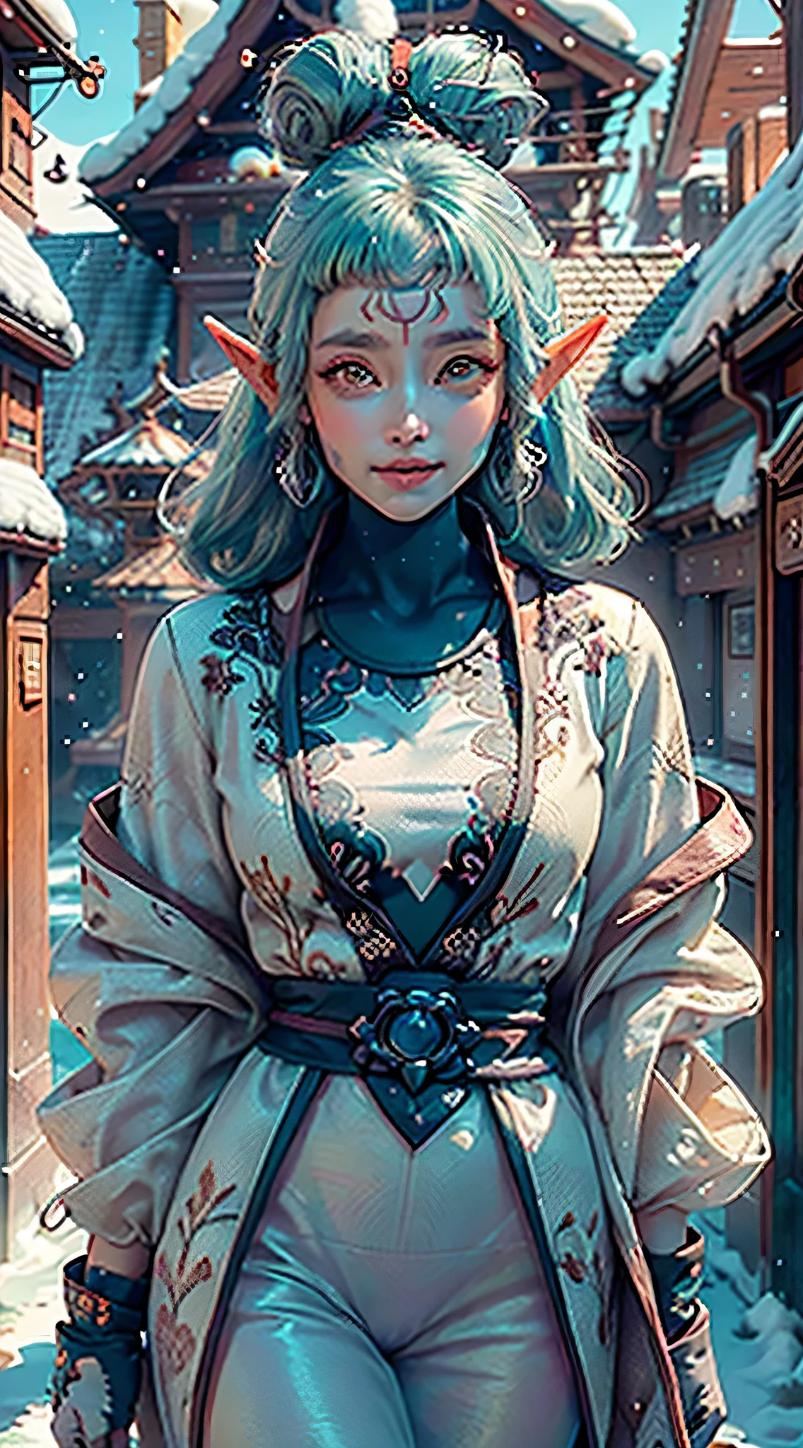 cute elf,(((little ,tiny little body,little))),(((6 years old))),((anime elf with extremely cute and beautiful aqua hair)), (((elf,elf ears))), ((lesbian,yuri)),(((flat chest))),((((aqua hair:1.35,undercut aqua hair,colored inner hair,ear breathing)))),(((aqua_eyes:1.3))),intricate eyes,beautiful detailed eyes,symmetrical eyes,big eyes:1.5,(((dark skin,dark_skin,lustrous skin:1.5,bright skin: 1.5,skin tanned,shiny skin,very shiny skin,shiny body,plastic glitter skin,exaggerated shiny skin,illuminated skin))),(,detailed body,(detailed face)), cute,slutty,erotic,daring,(((nsfw))), zettai ryouiki,revealing clothing,show skin,(((Sexy aqua fur coat, aqua fur coat outfit, wearing a ice dress:1.3,aqua winter coat))), ((ice dress,elegant ice dress)),(white gloves,white clothes,(((intricate outfit,intricate clothes,embroidered outfit,ornate outfit,embroidered clothes,ornate clothes))), (dynamic pose:1.0),embarrassed,(centered,scale to fit dimensions,Rule of thirds), ((snowy pine forest at night)), with dark stormy clouds,winter,scenery:1.25,((snow forest background)),Christmas tree, highres,sharp focus,(ultra detailed,extremely detailed),(photorealistic artwork:1.37),(extremely detailed CG unity 8k wallpaper),(((vibrant colors,vibrant theme))),(intricate),(masterpiece),(best quality), Paya, smiling, wide smile