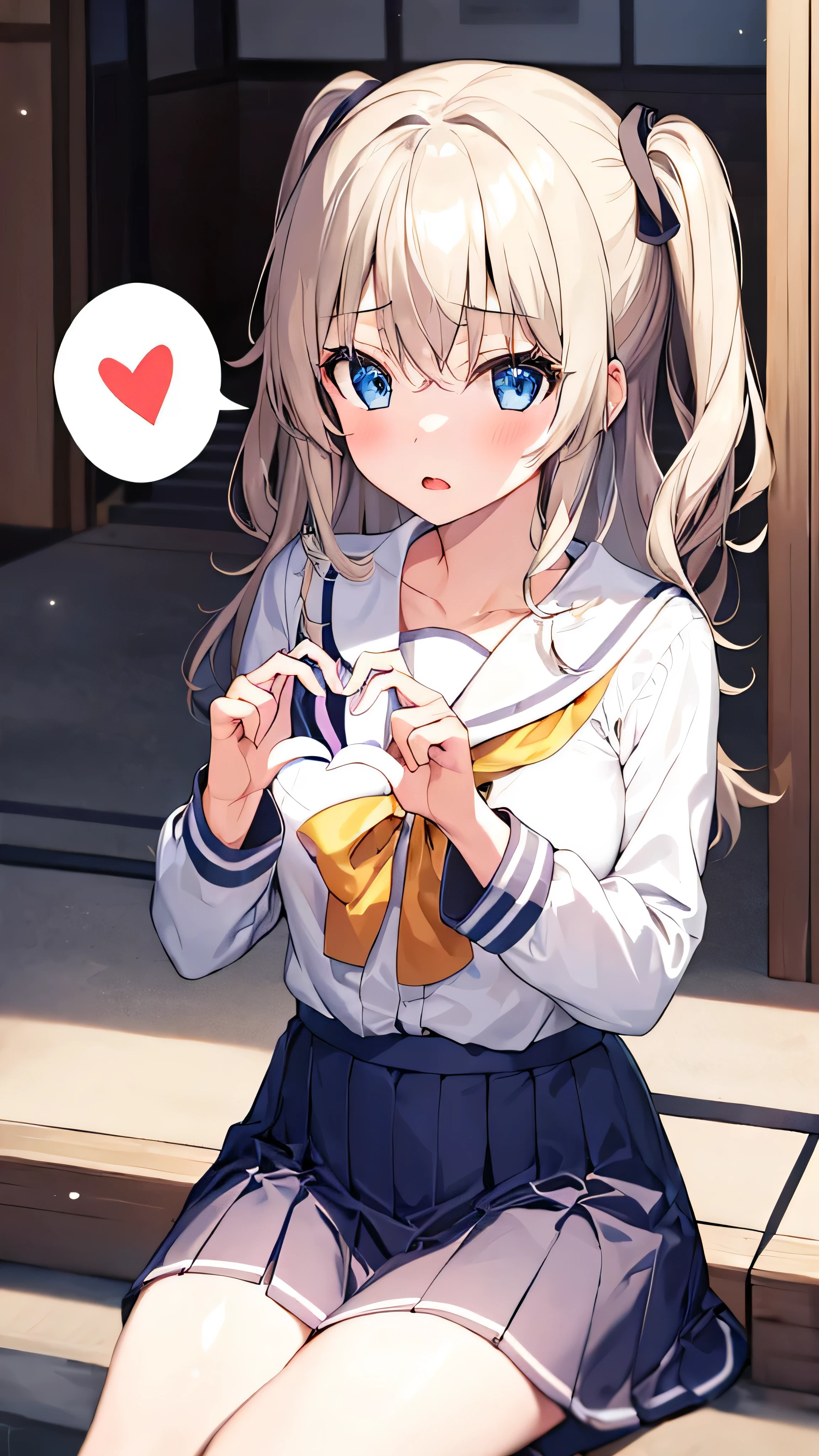 1 girl, Tomomori, changes through, Permanent installation, (Heart: 1.2), blue skirt, White shirt, Serford, open mouth, (talking Heart: 1.4)