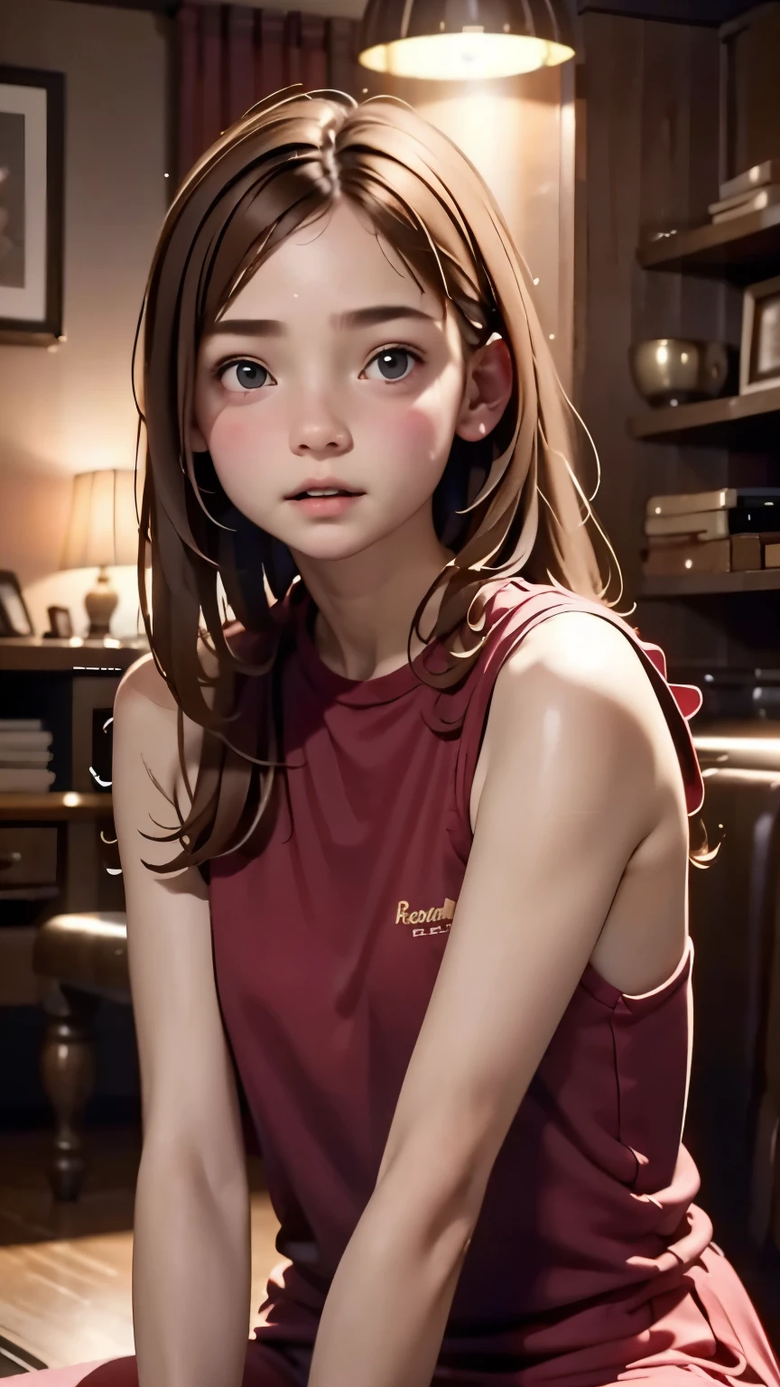 Portrait、miniature photo style、one girl、focus on girl、brown hair、shortcut、完璧にblurred background、fancy room、sitting on a pink chair、highest quality、best image quality、ultra high resolution、Super detailed、８ｋ、cinematic lighting、professional photographer、miniature、blurred background、