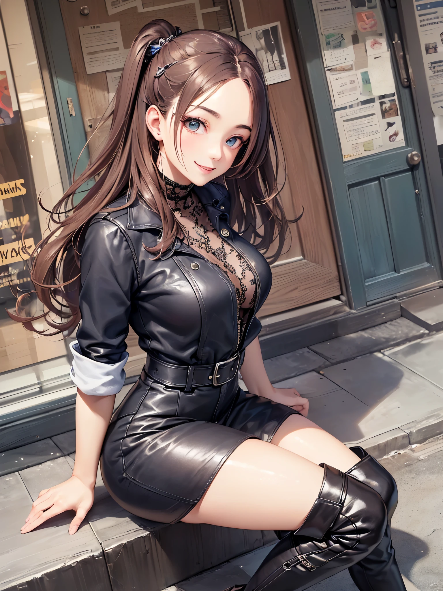 Woman in fashionable lingerie only、It is supposed to be okay to wear one jacket、Sit on a bench in the downtown area and spread your legs wide、Show off your panties to passers-by
