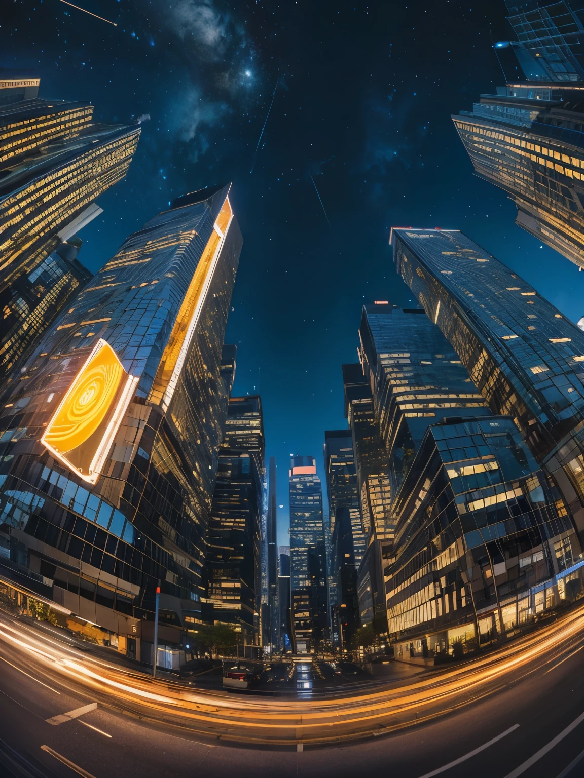 Fisheye,look up,group of buildings,night