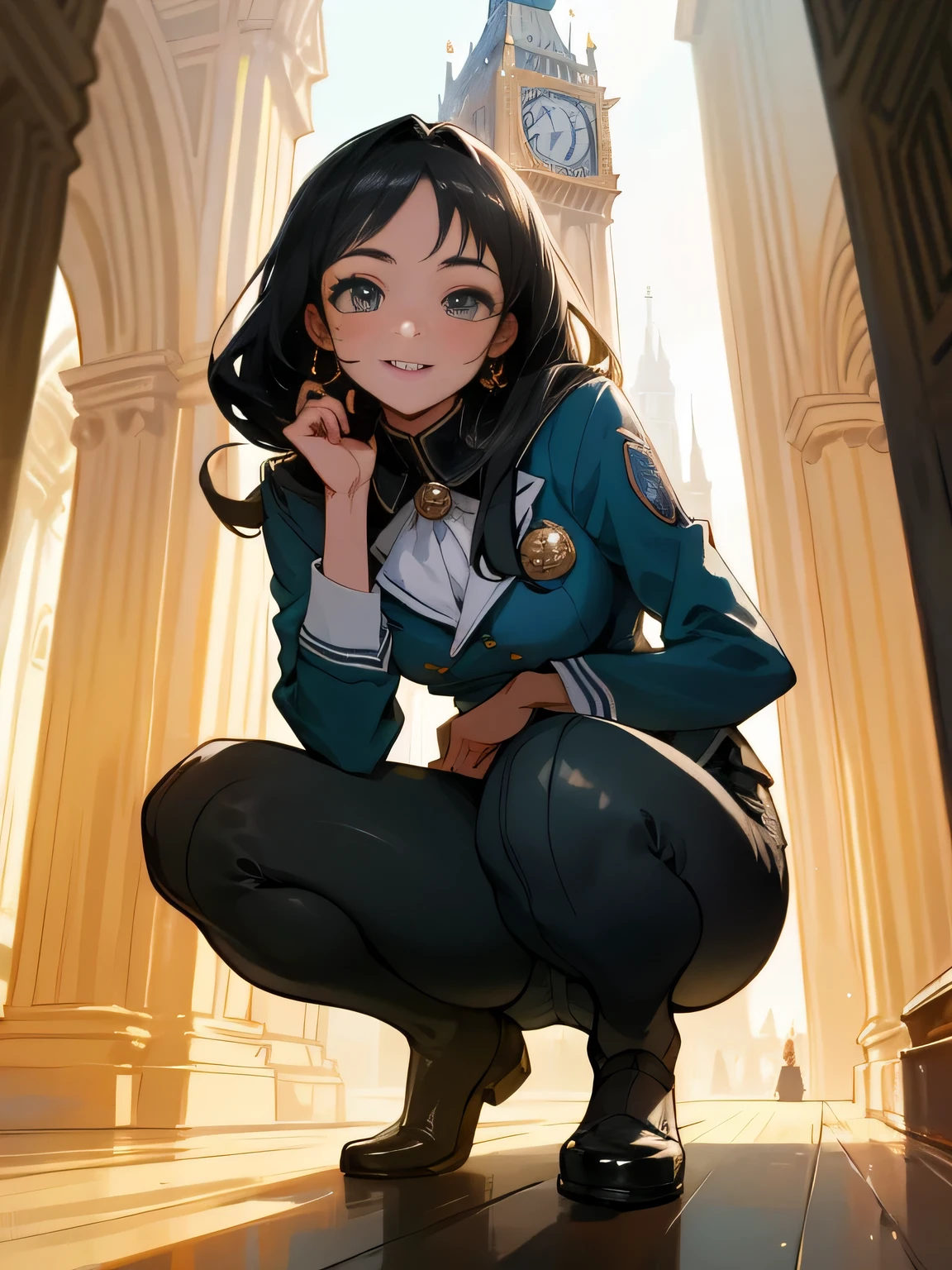 highest quality、High resolution、detailed background、beautiful and detailed face、beautiful and smooth skin、skin texture、professional lighting、Beautiful teenage girl、multiple women、sexy uniform、Look at me happily、
squat down、I can see my underwear when I squat down.、show night vision trip、
big ben、tower of london、British Museum、Buckingham Palace
