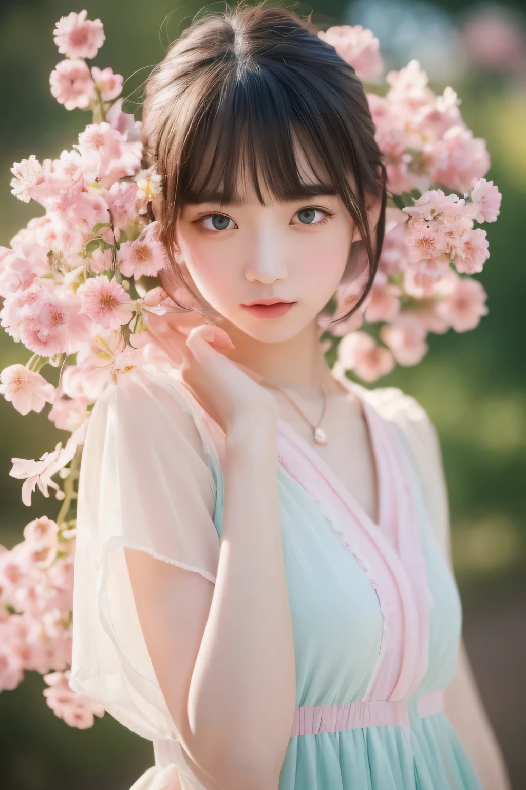 Dried flower、beautiful japanese girl。Creates a high-quality feminine image with an innovative artistic atmosphere that stands out in pastel colors。she has her own fashion style、Wearing bright and soft pastel colored outfits。Against the backdrop of a fantastic and magical landscape.、Interweaving pastel colored light and abstract elements。her pose is sophisticated.、Gives natural movement and dynamism。。Light and shadow effects are attractively presented、Detailed faces and expressions are full of emotion.、Full of charm...。The overall atmosphere is modern and innovative., still、Has a unique artistic touch.。This high quality image、The pastel colors look beautiful、Awakens visual stimulation and aesthetic sense、it's interesting for the viewer、you will be surprised。We create works that incorporate the vividness of pastel colors and artistic elements.。