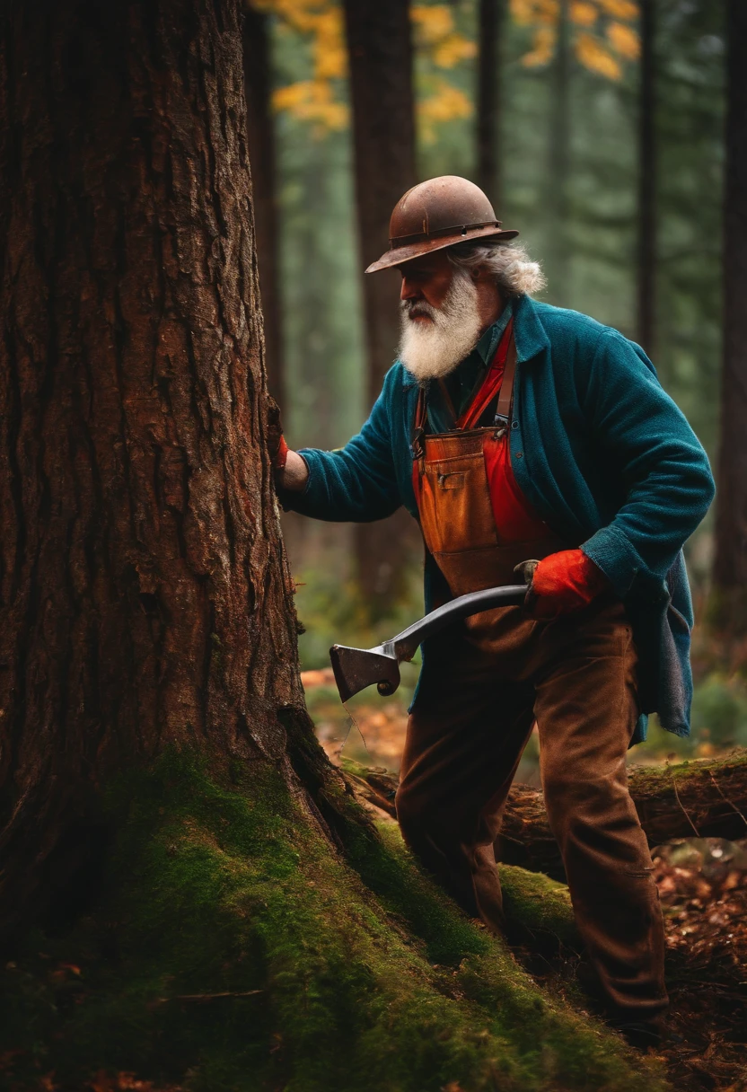 an old lumberjack cutting down a tree