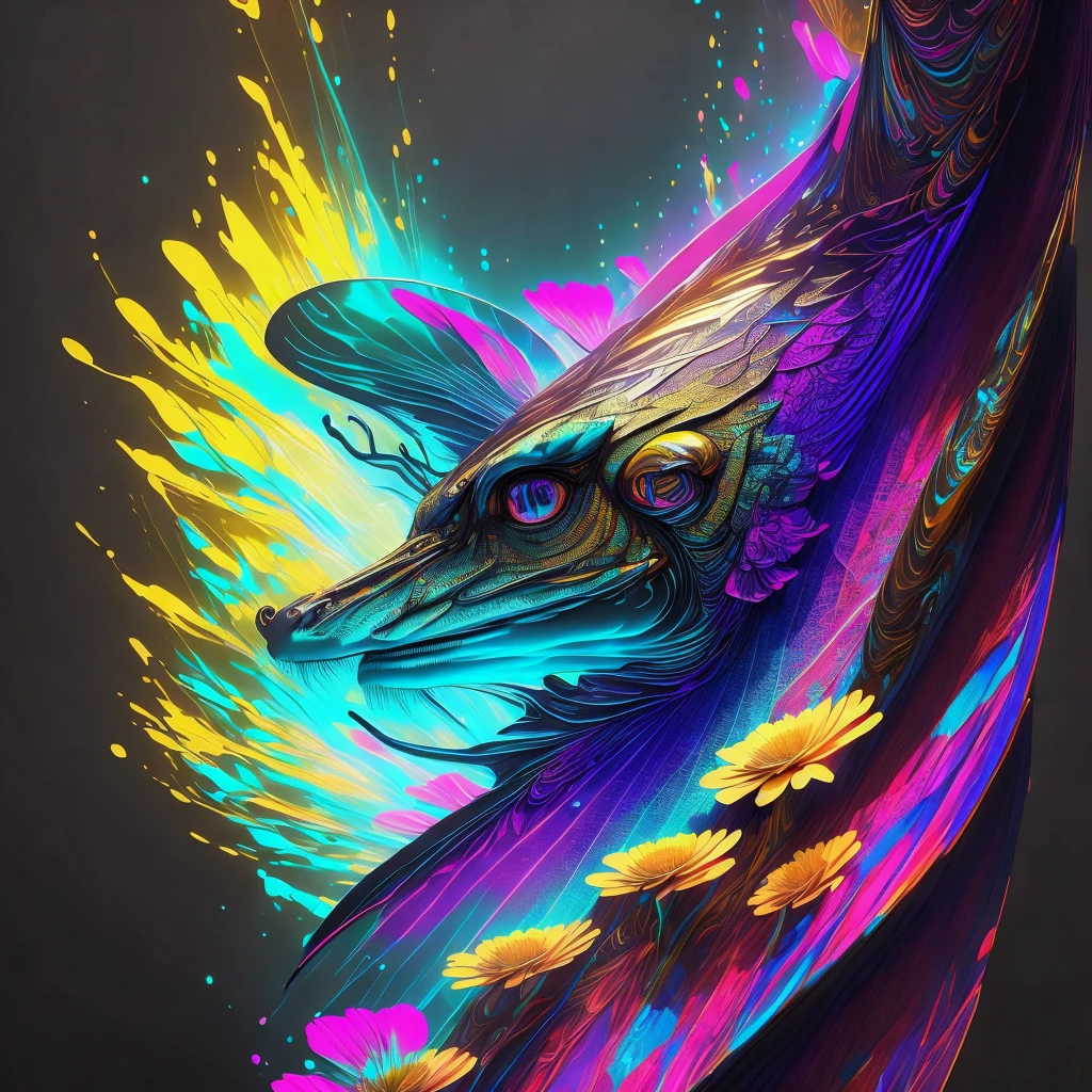 ,Высокое разрешение, высокое качество, Шедевр, Hyperrealistic hyperrealism. surrealism, overdetalization, golden ratio, A flowers magically arises from pools of multicolored ink like Alberto Seveso , a butterfly in a profile soars over a painting in the style of Mickey Asai Macrophotography. golden ratio, an ascending diagonal , deep colored abstract background. , sharp focus, intricate details, digital painting, trending on ArtStation, ultra-high definition , 32K . textures, iridescent and luminescent scales, breathtaking beauty, pure perfection, divine presence, unforgettable, impressive, breathtaking beauty, Volumetric light, auras, rays, vivid colors reflects. Dramatic lighting,