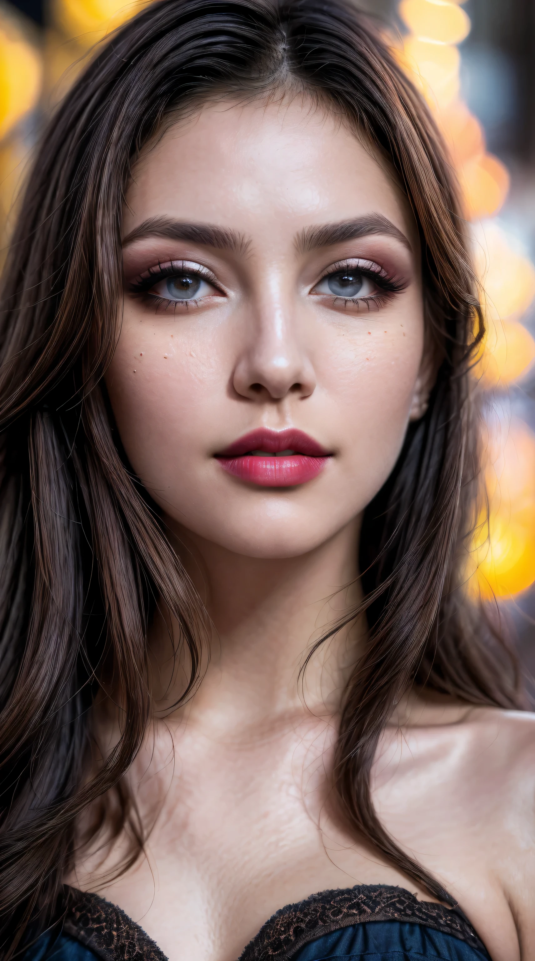 (ultra-detailed primetime portraits)、 ((Ultra-realistic最high quality、 8K、 The ultra -The high-definition))、(beautiful face:1.6)、(detailed face:1.6)、(detailed eyes:1.45)、(detailed lips:1.3)、(Detailed nose:1.2)、1girl:1.3 22years old、fashion supermodel、real:1.5、photorealistic:1.5、very delicate and beautiful、masterpiece, ((absurdres))、 ((sharp fous))、(Glamour, paparazzi taking pictures of her)、 (light dark short hair、extremely detailed)、 contrast、 (dark shot:1.04)、 Long blue_eyelashes:1.25、 (dark_eyeshadows:1.3)、 (red_lipstick:1.24)、((perfect round eyes))、 ((brown_eyes:1.4))、 purple_makeup:1.12、(matte skin:1.3)、