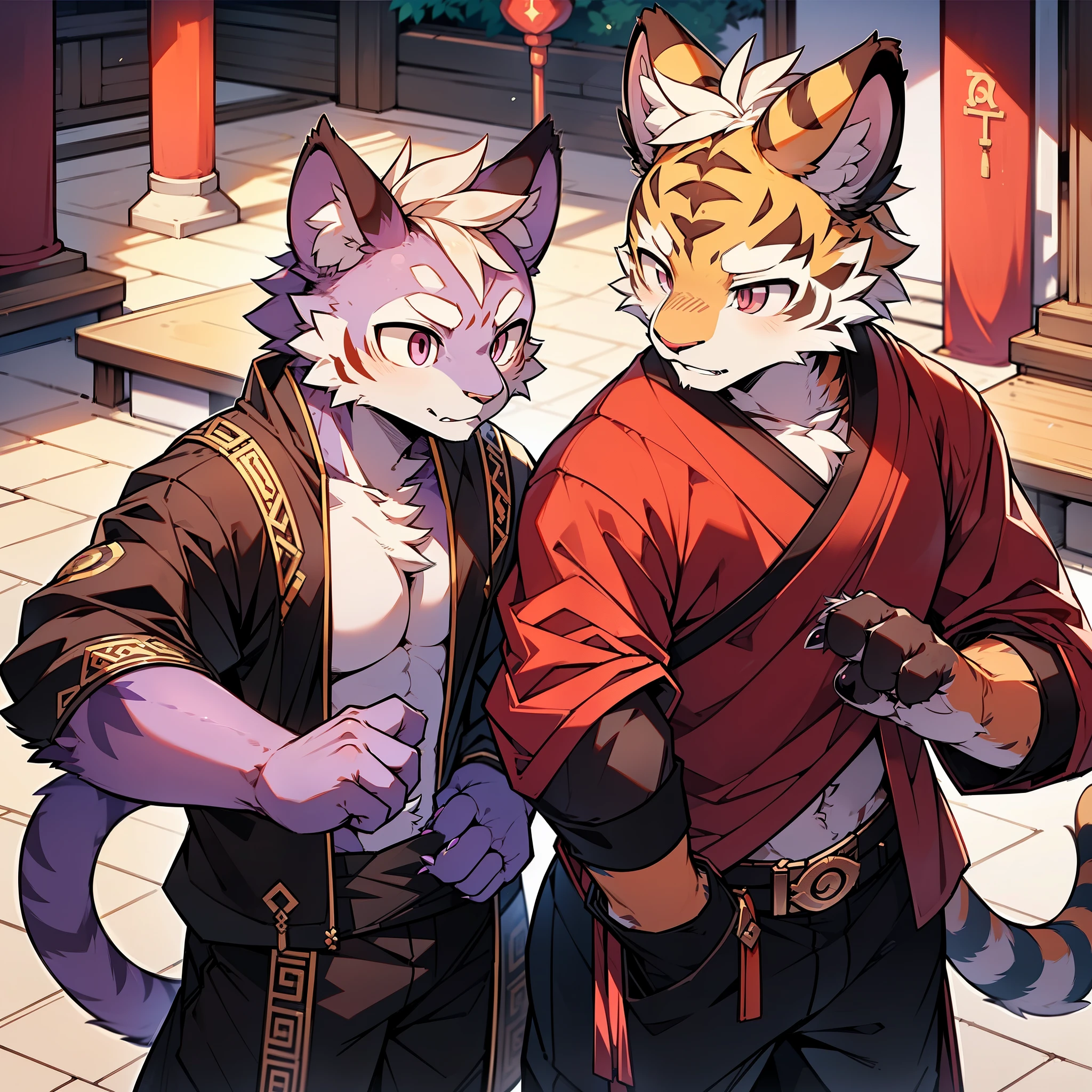 Best Quality), (Masterpiece), (((Single))), (Ultra Detailed), (Furry), Full Body Furry, Furry, (Male Tiger: 1.5), (Purple Skin: 1.3), (Purple Fur: 1.3), Character Focus, (Red Eyes), ((Humanoid hands)), ((Detailed People)), (Gray Ears), Sharp Focus, (Furry Feeling of Animal Ears), Chinese Wuxia, ((Wuxia)), ((Chinese Style)), Chinese Wuxia Costume, On the streets of ancient China, Muscular body, Young, Topless.