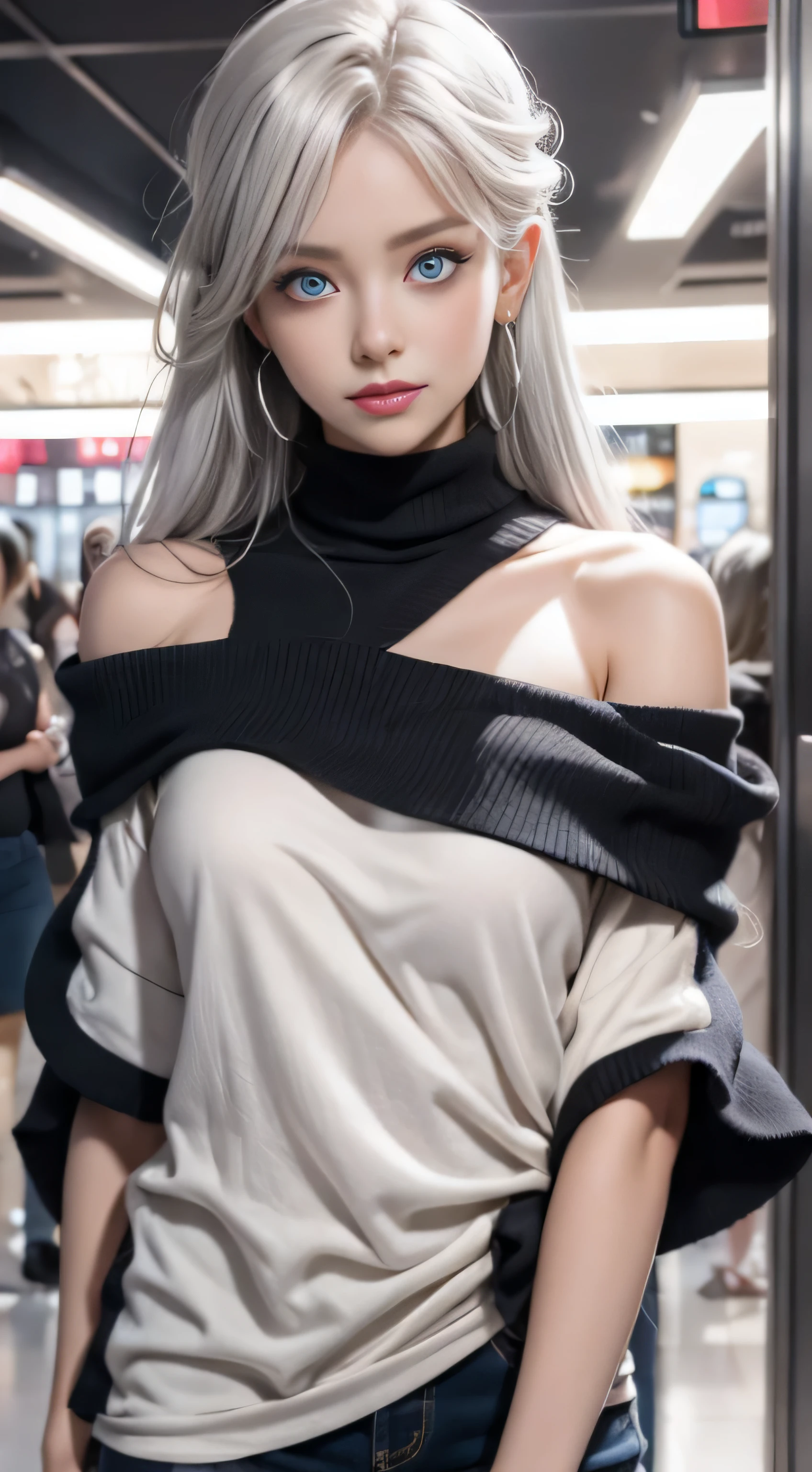 double whirlwind pattern design clothes,iris heterochromatic pupil,silver haired girl,free high resolution,off shoulder、