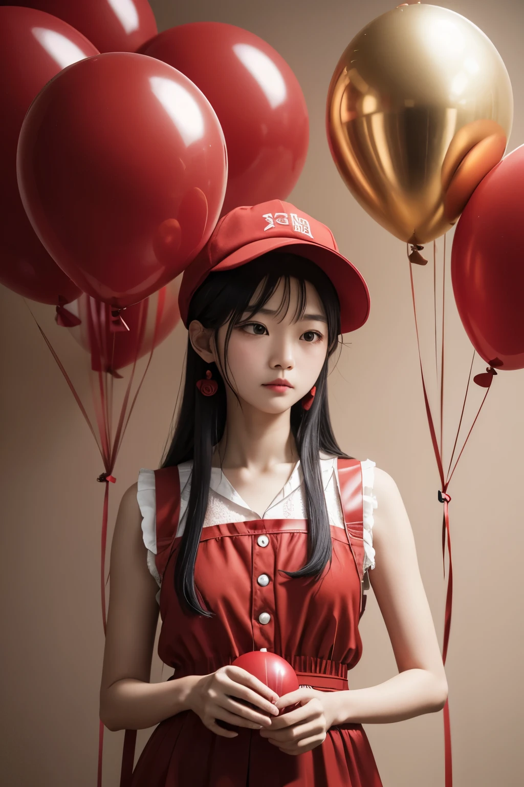 (特别多的红色balloon) balloon, balloon, Balloon red hat, Red Hat, Shot with Canon eos r5 (Indoor shot of extraordinarily many red balloons on beige background)