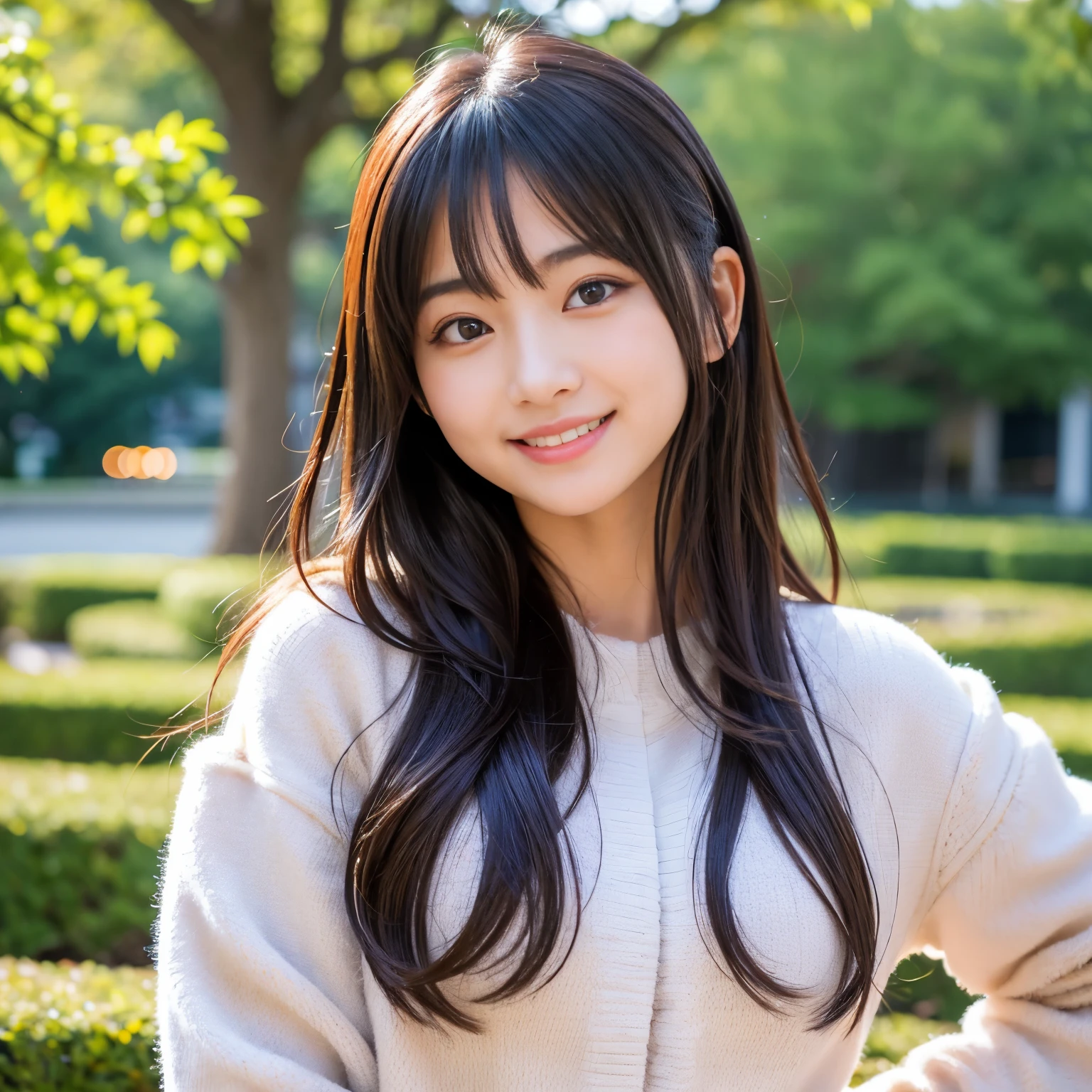 Best-quality, Masterpiece, Ultra-High-Resolution, (Photorealistic:1.4), Raw-Photo, 1girl, the most famous Japanese idol, wearing winter-coat, hands on hip, innocent-smile, extremely beautiful skins, extremely beautiful big-eyes, extremely beautiful hair, extremely cute face like the most popular Japanese idol, extremely beautiful long-eyelashes, extremely beautiful lips