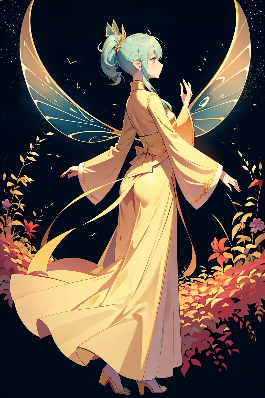 Fairy,profile,antiquity,Fairy spirit fluttering,long skirt,long sleeves,wide sleeves,long skirt飘飘,古装long sleeves,Turn your back to your hand