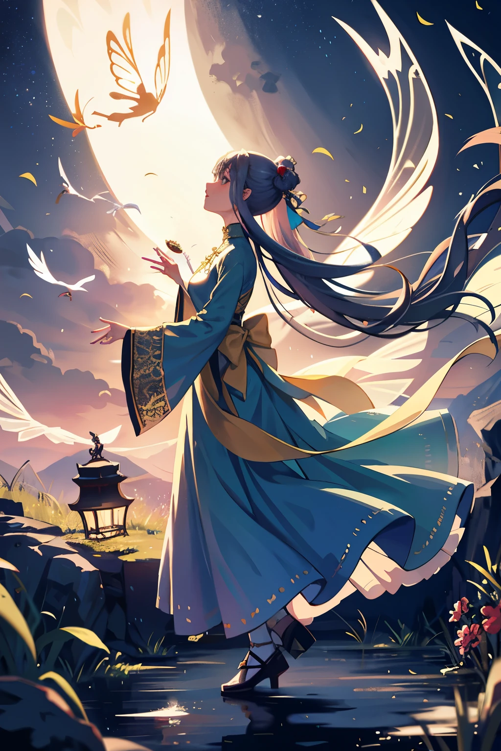 Fairy，profile，antiquity，Fairy spirit fluttering，long skirt，long sleeves，wide sleeves，long skirt飘飘，古装long sleeves，