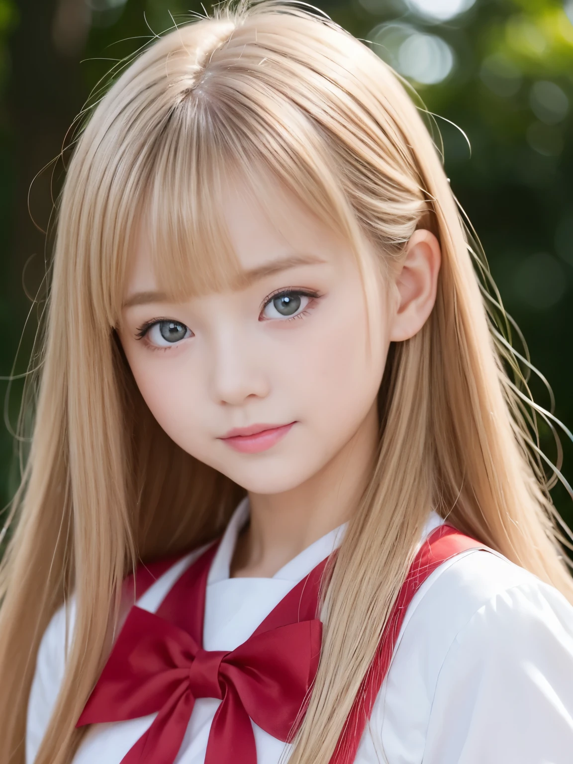 cute face girl、((baby face))、Glossy beautiful skin、Red eyes、Beautiful super long shiny silky blonde hair、Bangs swaying in front of the face、Sexy 18 year old cute little beautiful girl、small face beauty、ultimate beauty、school uniform、sailor suit、white and beautiful skin、Gloss teak、A girl who wants to watch anime、smile、