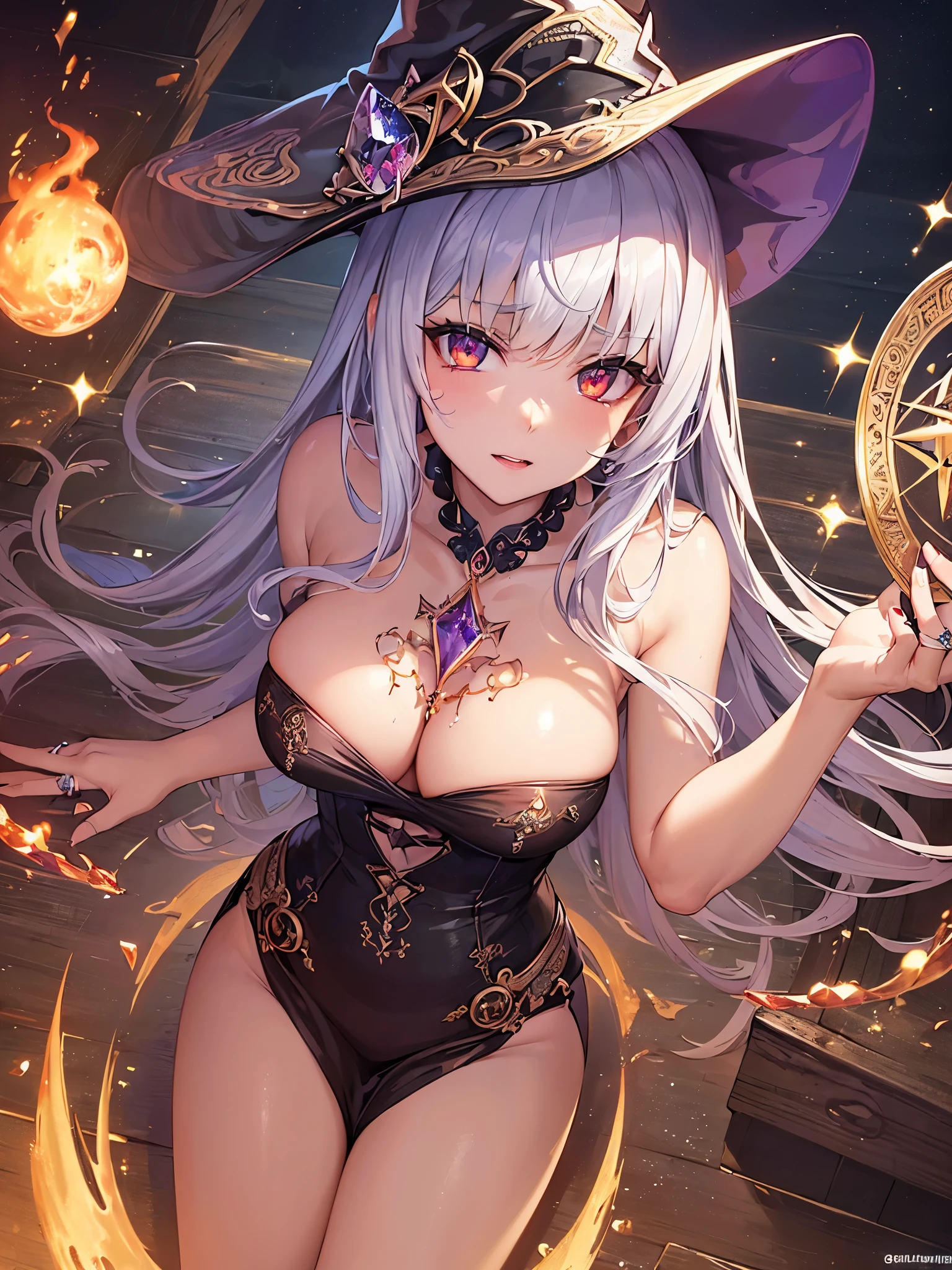 ((highest quality)),(ultra high resolution),(Super detailed),(detailed description),((best CG)),(best work of art),super precision art,amazing drawing art,(Fantasy art with precise details:1.5), (1 female:1.5),((witch:1.6)),(beautiful and well-shaped face:1.5),(crimson eyes:1.5),(Finely detailed crystal rod:1.6),(ring with sparkling gemstones:1.4),(tattoo imitating runes:1.4), (A detailed and detailed flame magic circle:1.4),(afterimage:1.4),flying flames:1.3,