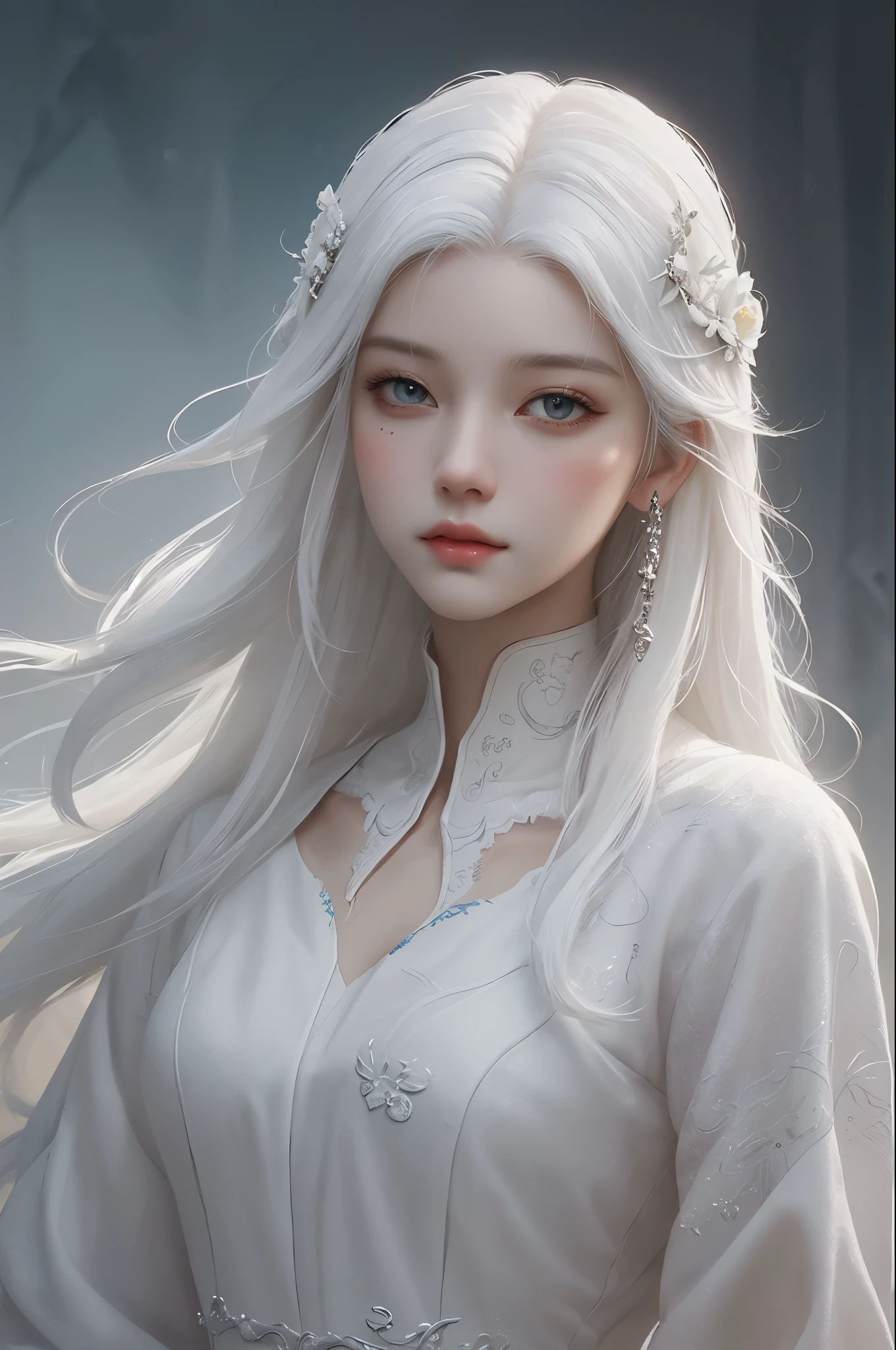 a close up of a woman with white hair and a white mask, beautiful character painting, guweiz, artwork in the style of guweiz, white haired deity, by Yang J, epic exquisite character art, stunning character art, by Fan Qi, by Wuzhun Shifan, guweiz on pixiv artstation