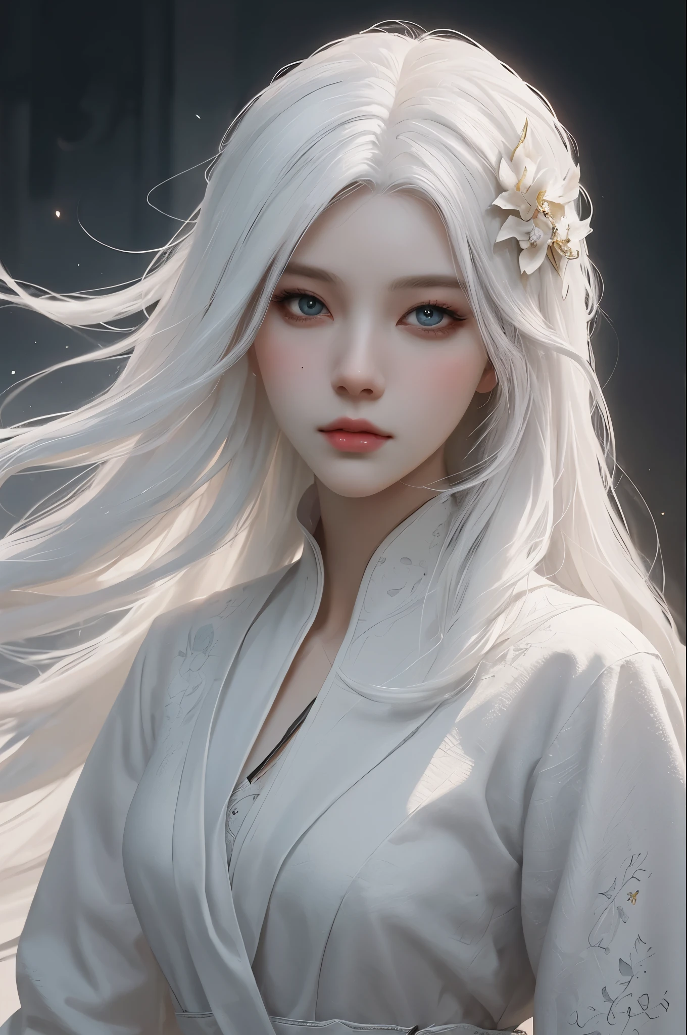 a close up of a woman with white hair and a white mask, beautiful character painting, guweiz, artwork in the style of guweiz, white haired deity, by Yang J, epic exquisite character art, stunning character art, by Fan Qi, by Wuzhun Shifan, guweiz on pixiv artstation