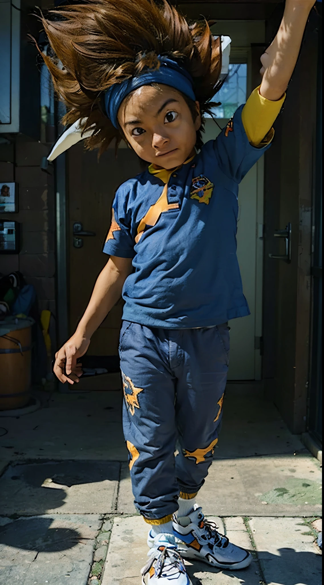 Masterpiece, Highest Quality, Ultra-Detailed, Hyper-Real, ((taichi-digimon)), Perfect Face, FOTO FRONTAL, cinematic lighthing, He was standing on the edge of the abyss