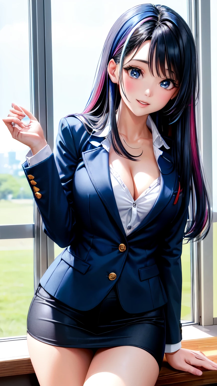 Random preview, Tiro de corpo inteiro, anime, Estilo Anime Mulher Realista, (Blue-eyed Hungarian),  de 18 anos, ((blazer cinza, Amor, mini saia plissada azul marinho, Meias)), University Classroom, Belo detalhe nos olhos, (tamanho dos olhos: 3/4) luz no rosto, ((Foto de corpo inteiro: 1.2)), Luz especialmente forte, (Olhos superiores, Sorriso sorridente: 1.2), pele brilhante, (((random hair color))), (coxas grossas), ulzzang-6500-v1.1: 0.2, shy, (flash: 1.2), NSFW , (Inchado), ((postura sedutora: 1.2, atraente: 1.2)), (inativo), (sentado em uma mesa: 1.2)), ((boa anatomia: 1.2)), Sala de aula luminosa e refrescante, beautiful and symmetrical face, natural side lighting, 8k, Fotos RAW, Qualidade superior, Obras-primas, RAW color photos high definition professional close-up photos, (realista, fotorrealismo: 1.37), (mais alta qualidade), (sombras claras de alto contraste), (best illustrations), (erotic, sexy, ultra-high resolution, 8K HD Unified CG Wallpapers, Physical representation, film lighting), Canon EOS R50 camera with 50mm lens, short corinho azul com branco