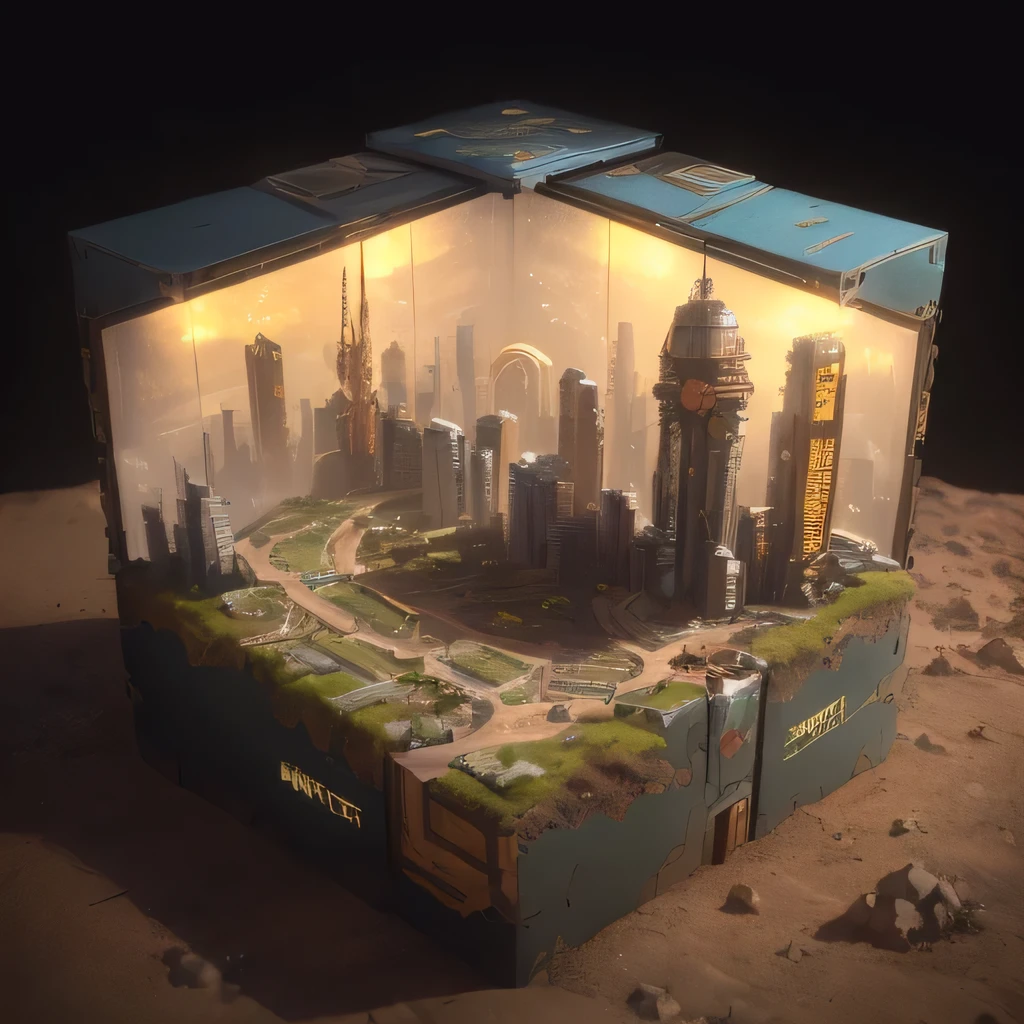 2528年Mars realistic model, (split ends, original photo, best quality, masterpiece:1.4),Steampunk Cyberpunk 6820 City,(CyberpunkMars light:1.3), Mars (related to land),(in a small nature box:1.3),Isometric, small nature, landscape on foundation,landscape,