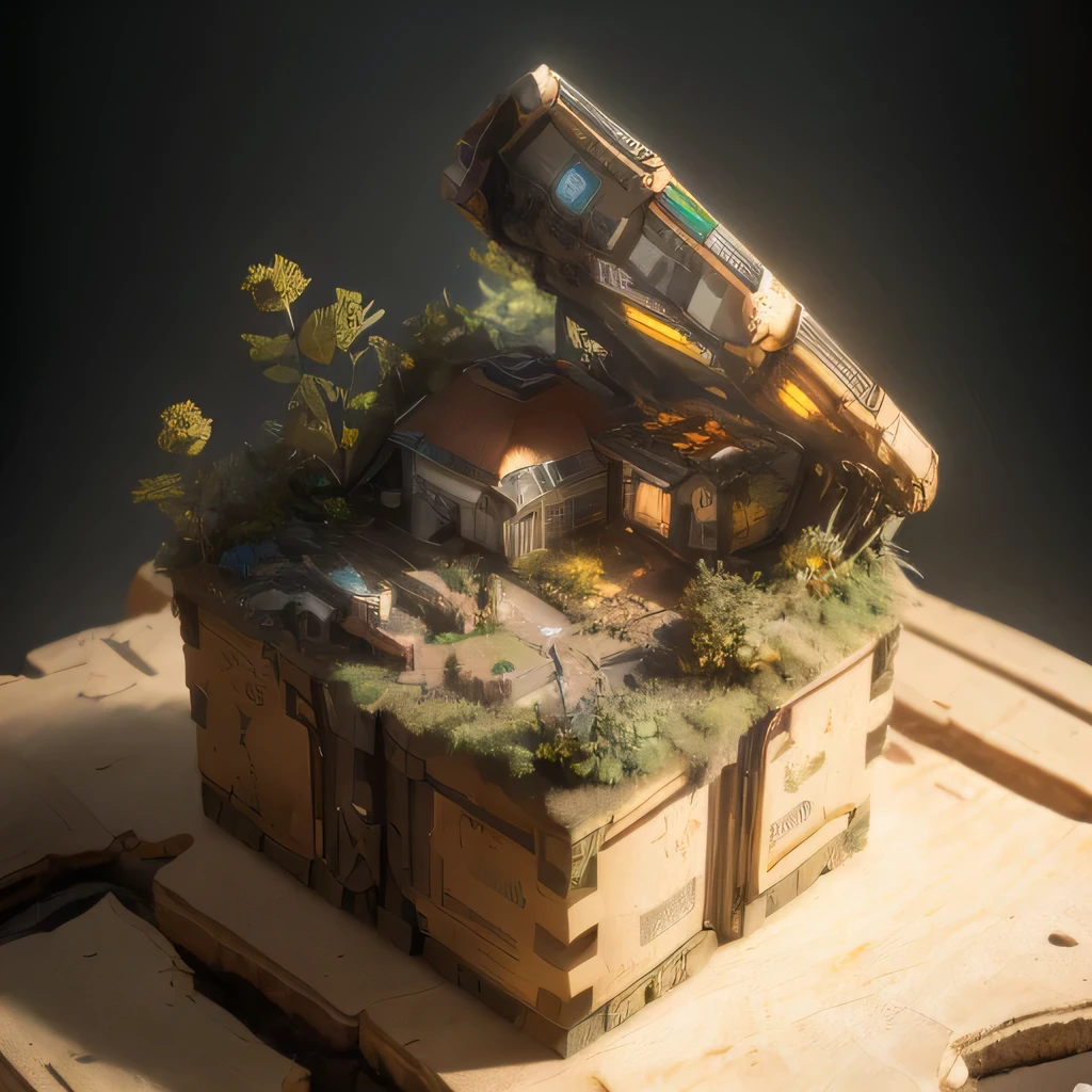 2528年Mars realistic model, (split ends, original photo, best quality, masterpiece:1.4),Steampunk Cyberpunk 6820 City,(CyberpunkMars light:1.3), Mars (related to land),(in a small nature box:1.3),Isometric, small nature, landscape on foundation,landscape,