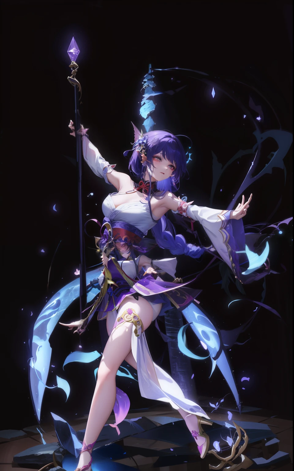 There is a woman in a skirt dancing on the checkered floor, Faeries&#39; Moonlight Dance, Astral Fairy, Fairies dance, Inspired by Leng Mei, dark elf, ethereal wings, spread wings, full body xianxia, Dark Demon Dancer, Moon themed clothing, Outfits with blue accents, a beautiful pole dancing fairie