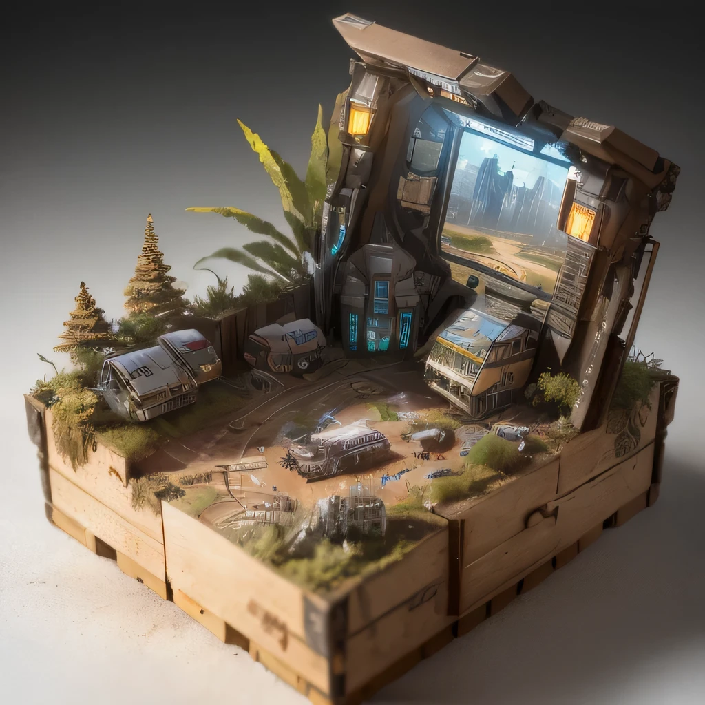 2728年Mars realistic model, (split ends, original photo, best quality, masterpiece:1.4),Steampunk Cyberpunk 6820 City,(CyberpunkMars light:1.3), Mars (related to land),(in a small nature box:1.3),Isometric, small nature, landscape on foundation,landscape,