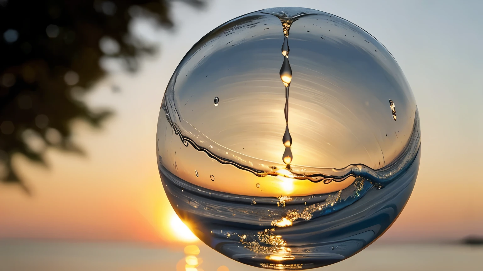 ((best quality)), ((masterpiece)), (detailed), perfect face, A delicate water drop, captured mid-fall, hangs suspended in time, its perfect spherical shape a testament to nature's artistry.
