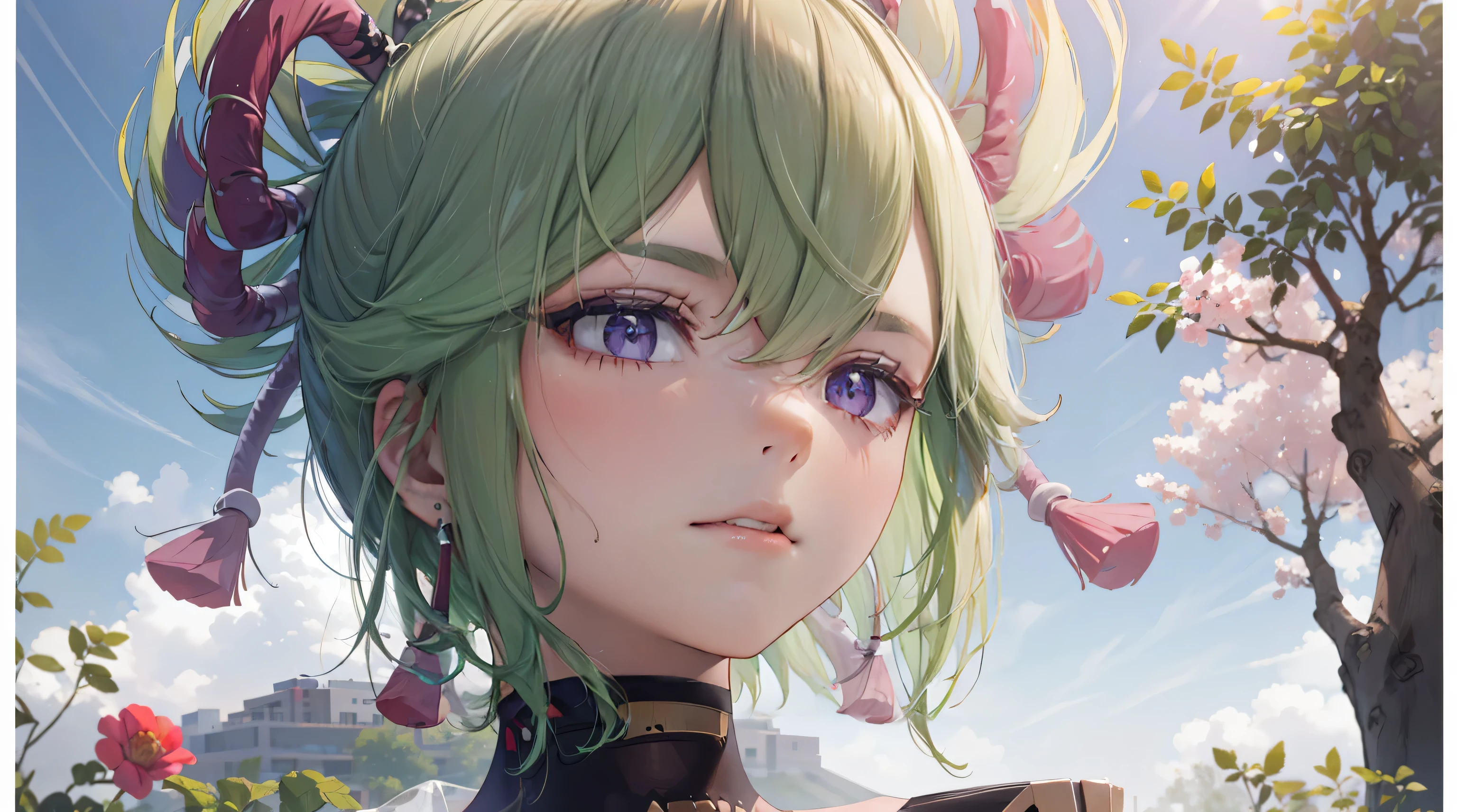 (best quality,8k,height,Masterpiece:1.2),(realistic,photorealistic,photo-realistic:1.37), Nai Ta Si Purple traditional Japanese bakery,Beautifully detailed eyes,happiness,glowing eyes,smile,บรรยากาศquiet,Traditional Japanese clothing,work(best quality,Full range,advert:1.2),bright and warm,Sweet and sleepy,happinessบริบูรณ์,รอยsmileสดใส,cherry tree,quiet,aroma,dreamlike,bright colors,delicate light,Traditional Japanese tea set,Lively atmosphere, The background is an old Japanese town with cherry trees.,