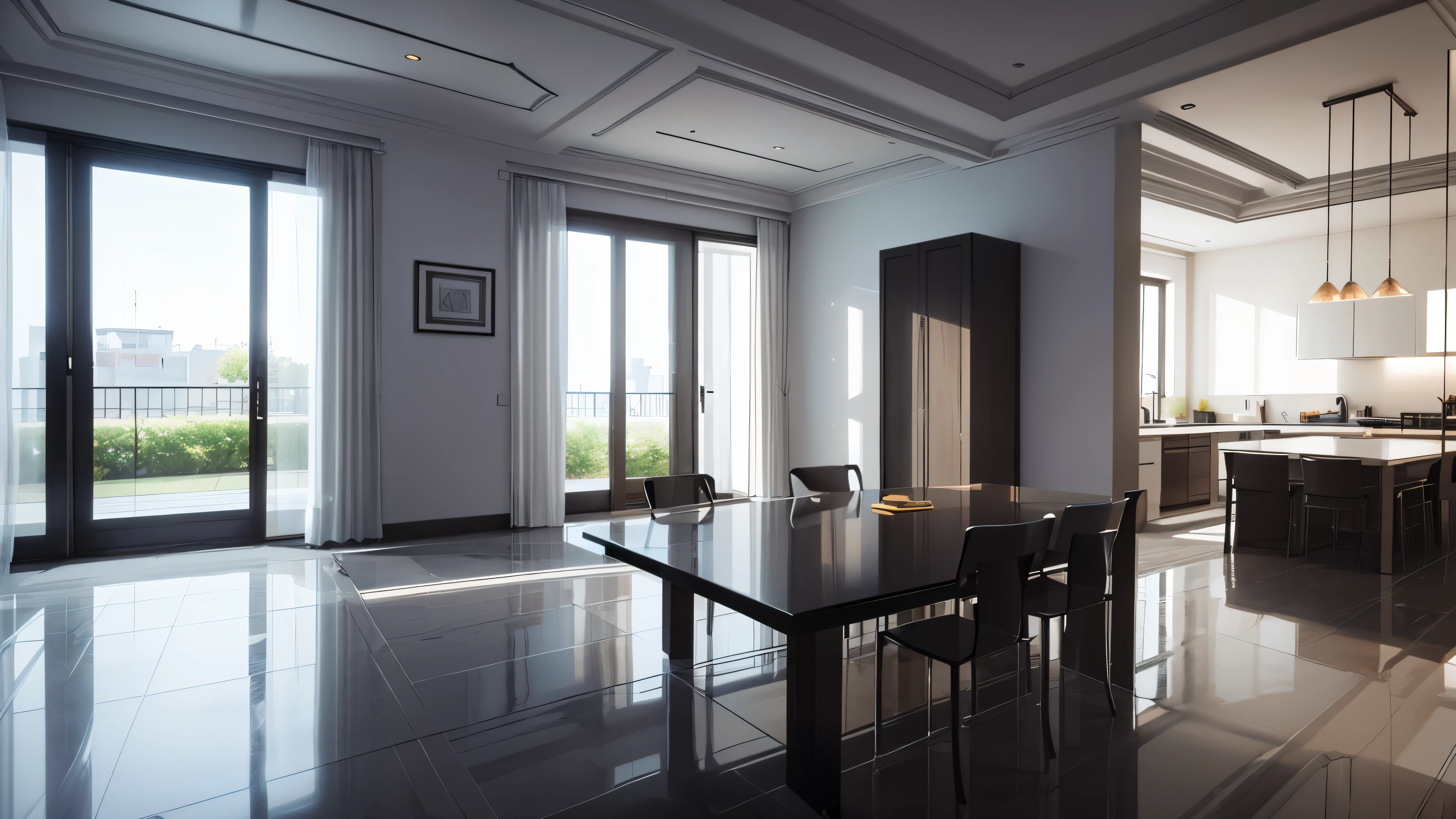 you are a famous interior designer、I was asked to create a 3D image of a large modern room.。. Create a harmonious environment with modern and minimalist furniture. Including garden interior.