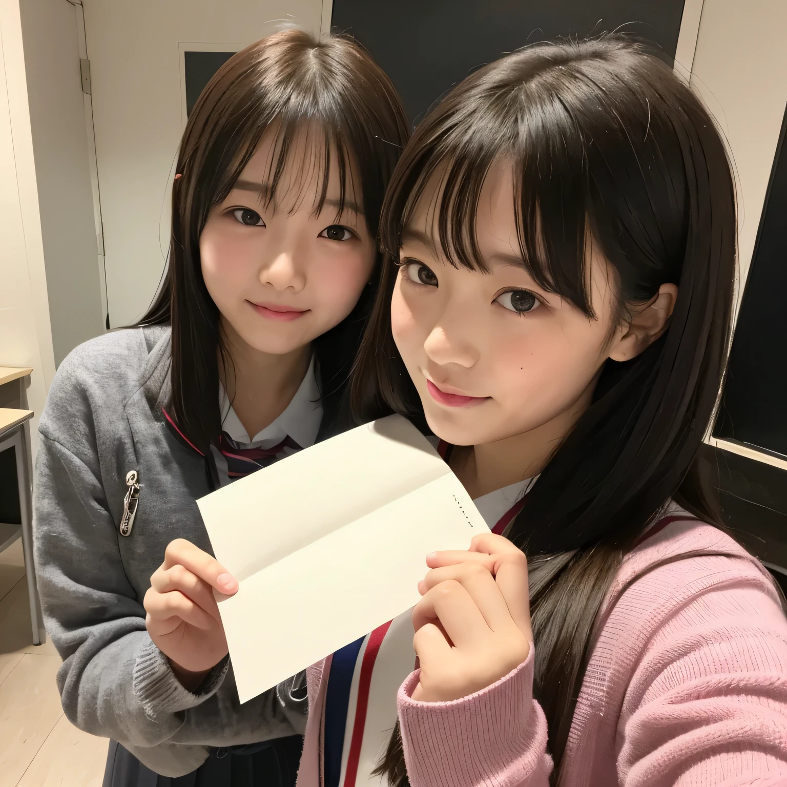realistic pictures、Highest品質、ultra high resolution、Professional specifications、((とてもロリなprimary school studentが手紙を前に出す))、(((Hold the letter with both hands)))、school classroom、sailor suit、、lolicon、Highest、10 years old、love confsquare letters、embarrassing、blush、love letter