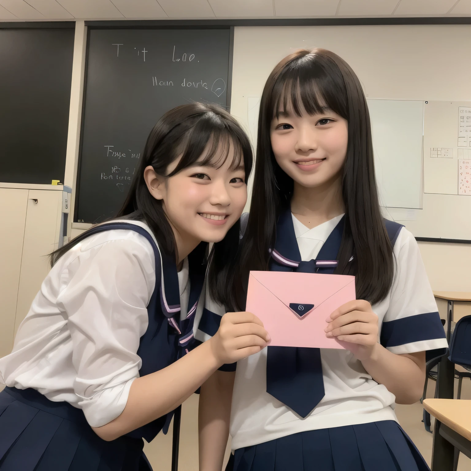 realistic pictures、Highest品質、ultra high resolution、Professional specifications、((とてもロリなprimary school studentが手紙を差し出す))、(((put a letter forward)))、school classroom、sailor suit、primary school student、lolicon、Highest、10 years old、love confession、pink square letters、Hold the letter with both hands、embarrassing、blush、
