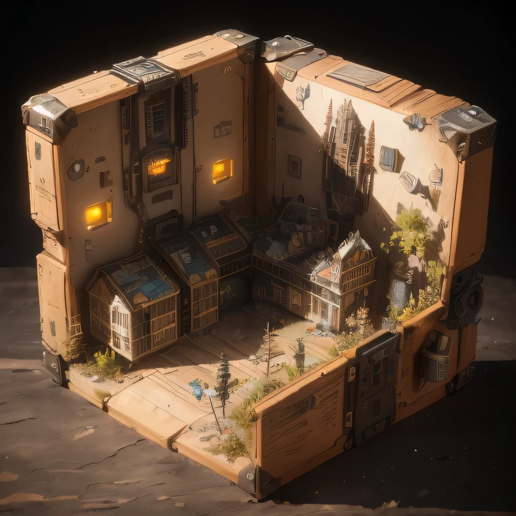 2598年Mars realistic model, (split ends, original photo, best quality, masterpiece:1.4),Steampunk Cyberpunk 6820 City,(CyberpunkMars light:1.3), Mars (related to land),(in a small nature box:1.3),Isometric, small nature, landscape on foundation,landscape,