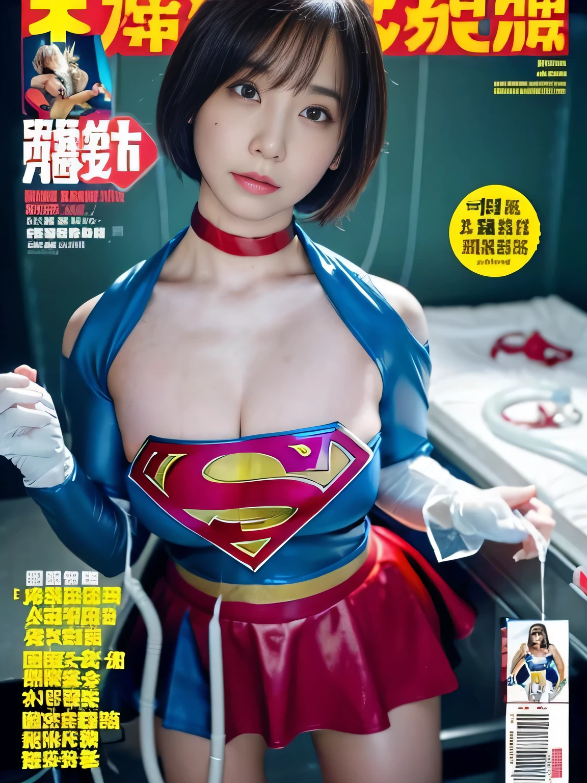 masterpiece、Injured short-haired Supergirl being treated on the operating table in the operating room..、milking machine、thick rubber hose、Bukkake、tattered clothes、big and full breasts、looking at camera、shiny costume、cloudy liquid、Covered with lotion、Medical equipment、choker、exhausted、long sleeve、barefoot、red mini skirt、magazine cover composition