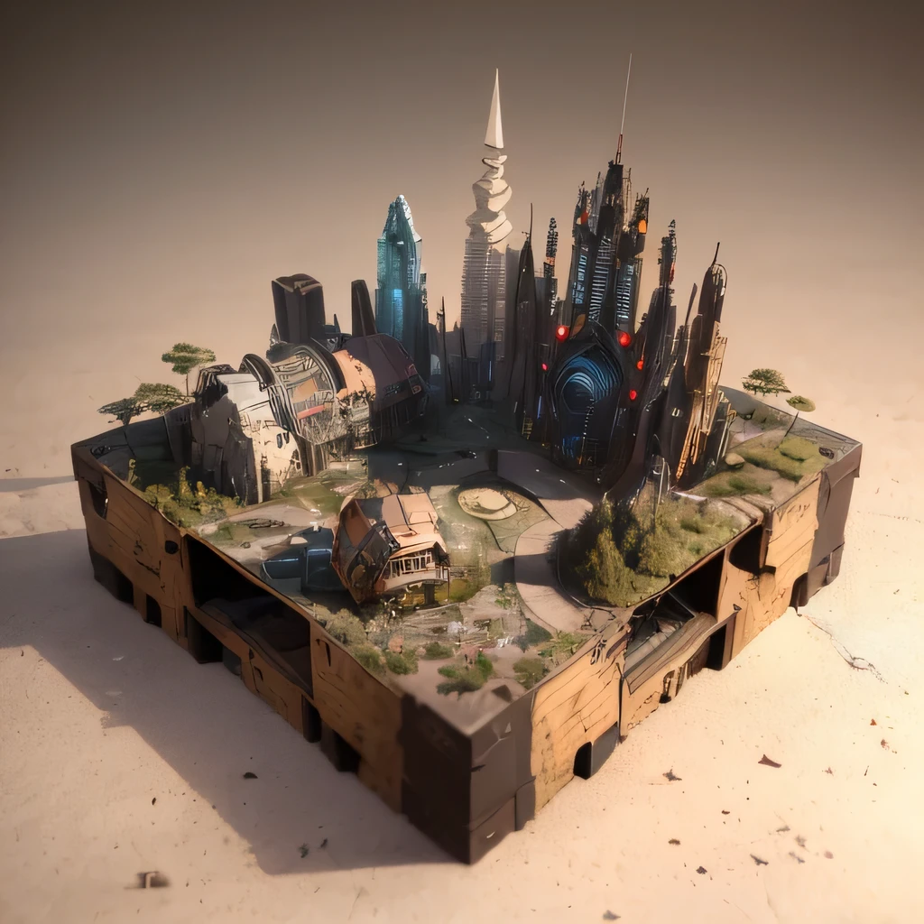 6598年Mars realistic model, (split ends, original photo, best quality, masterpiece:1.4),Steampunk Cyberpunk 6820 City,(CyberpunkMars light:1.3), Mars (related to land),(in a small nature box:1.3),Isometric, small nature, landscape on foundation,landscape,