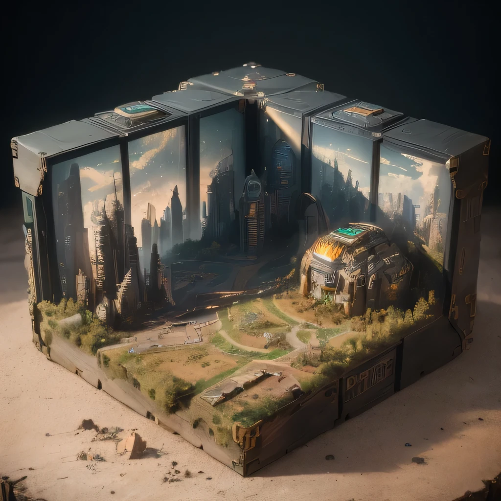 6598年Mars realistic model, (split ends, original photo, best quality, masterpiece:1.4),Steampunk Cyberpunk 6820 City,(CyberpunkMars light:1.3), Mars (related to land),(in a small nature box:1.3),Isometric, small nature, landscape on foundation,landscape,