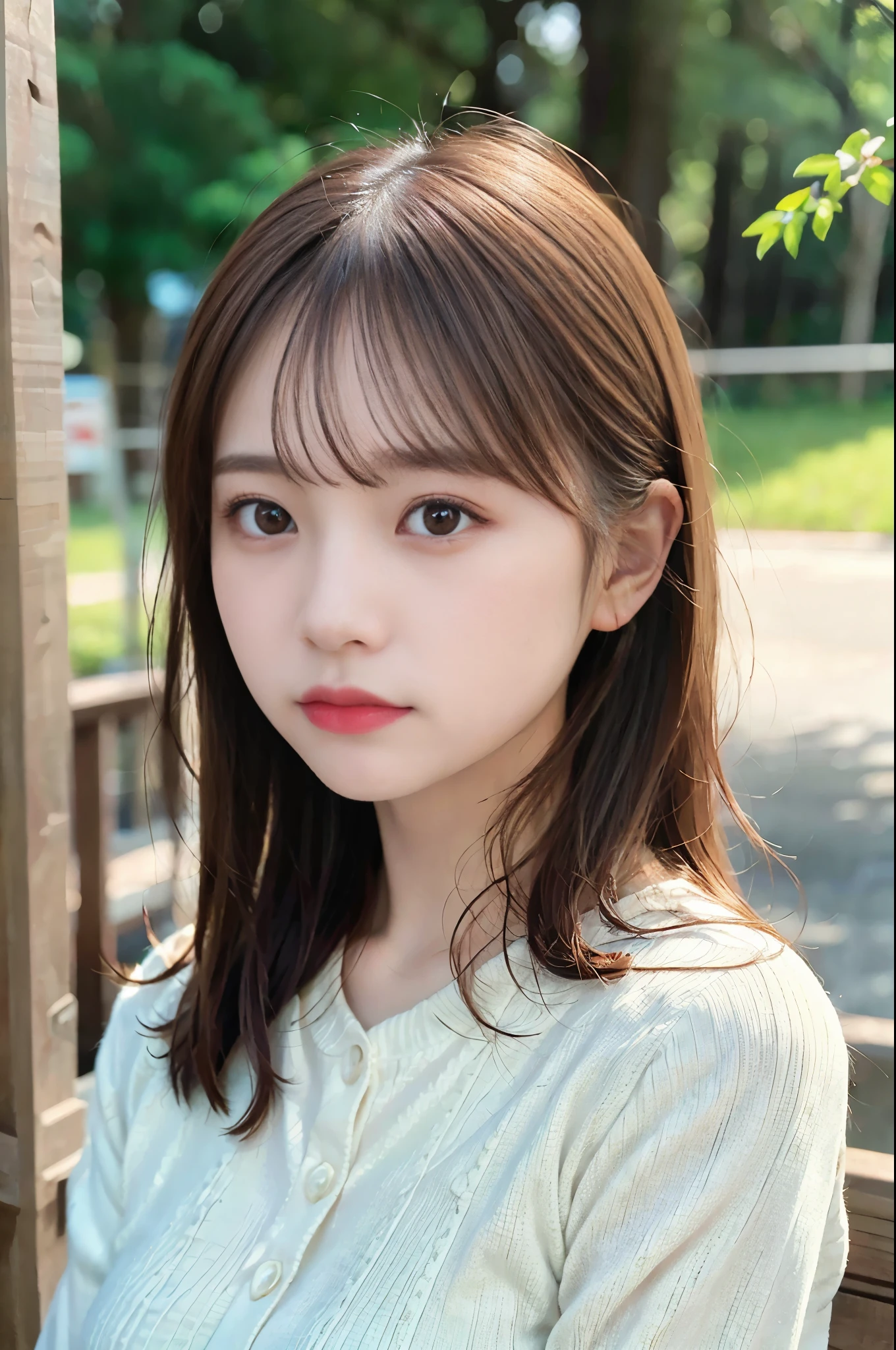 ((masterpiece,best quality 1.4)), (8k,RAW photo:1.2), (realistic,photo realistic:1.4), ultra high res , (extremely detailed 8k wallpaper) ,Japanese idol, japanese actress, japanese, very cute, big eyes, extremely detailed eyes and face, eyes with beautiful details,shiny skin,portrait,(medium hair and straight hair :1.2), professional lighting, sharp focus, depth of field , blur background, bokeh,(white sweater)