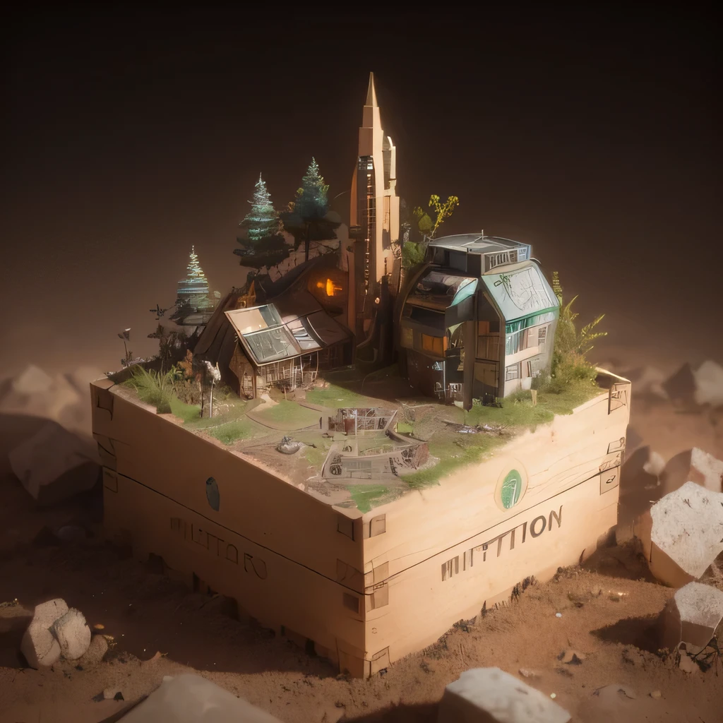 3598年Mars realistic model, (split ends, original photo, best quality, masterpiece:1.4),Steampunk Cyberpunk 6820 City,(CyberpunkMars light:1.3), Mars (related to land),(in a small nature box:1.3),Isometric, small nature, landscape on foundation,landscape,