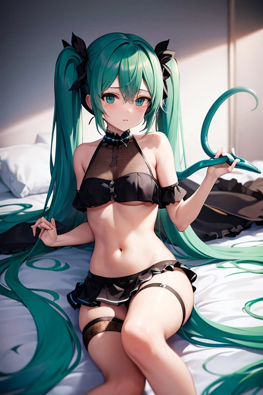 hatsune miku in ripped maid clothes being molested by a tenticle demon