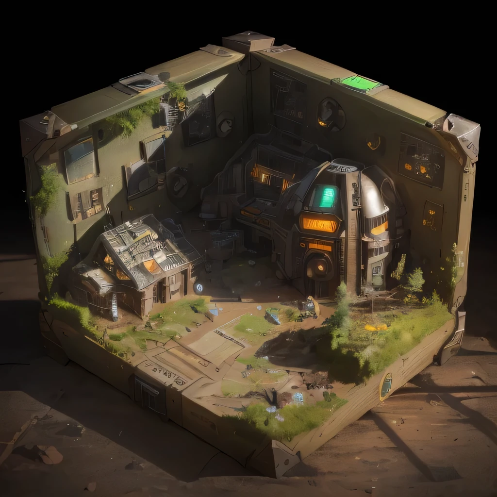3598年Mars realistic model, (split ends, original photo, best quality, masterpiece:1.4),Steampunk Cyberpunk 6820 City,(CyberpunkMars light:1.3), Mars (related to land),(in a small nature box:1.3),Isometric, small nature, landscape on foundation,landscape,