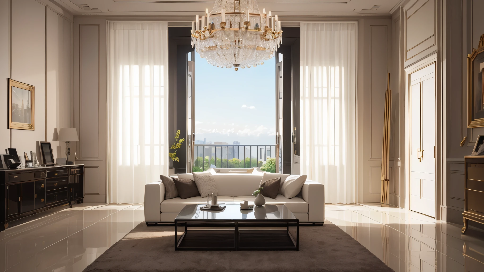 you are a famous interior designer、I was asked to create a 3D image of a large modern room.。. Create a harmonious environment with modern and minimalist furniture. Including garden interior.