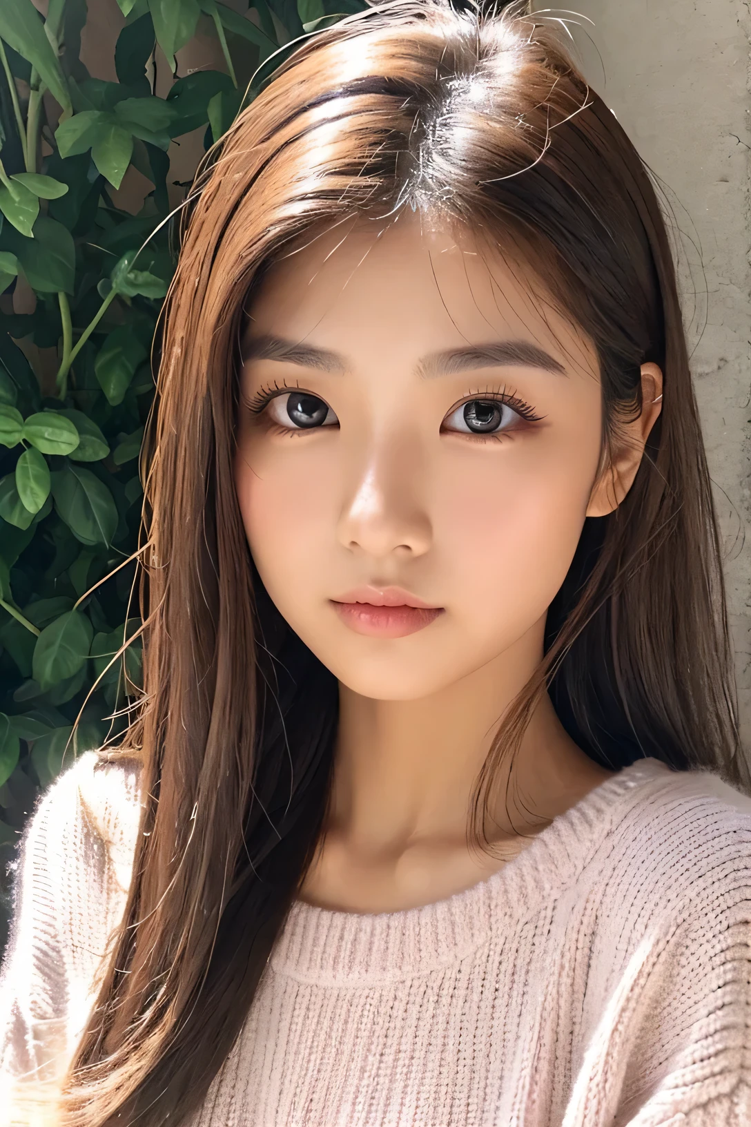 woman、super detailed face、double eyelid, medium hair、No bangs、clear eyes、knit sweater、Glossy skin, small head、whole body