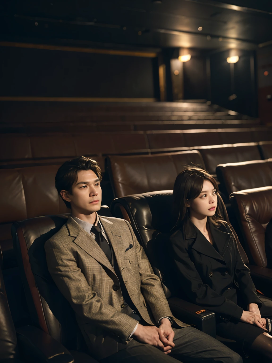 When you take a picture of two detectives in a movie theater hall、The atmosphere of the movie theater is also dark and gloomy.
