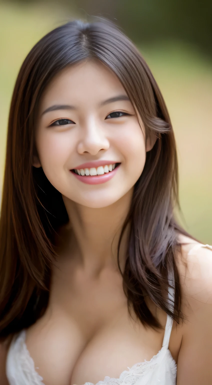 Japanese ),((beautiful girl)),cleavage,An expression that imagines something pleasant:1.2,(perfect body beauty:1.2),((perfect body)),(shy smile),beautiful teeth,
