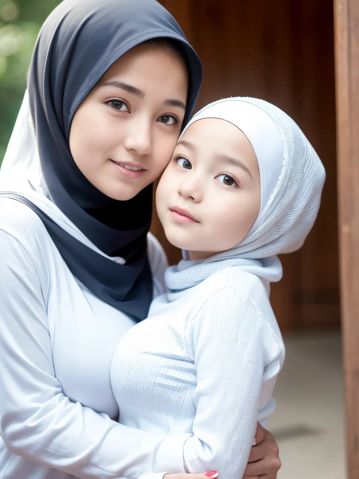 In the school yard, female students wearing hijabs in front of the exam results are hanging and they are happy