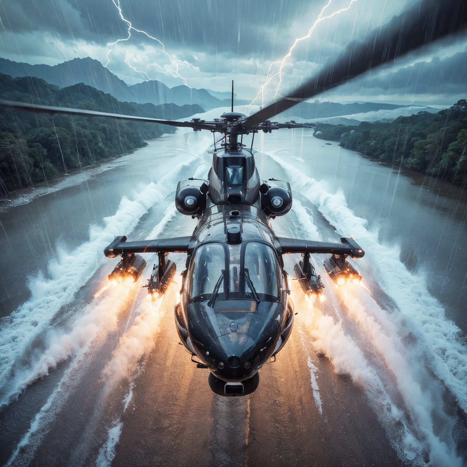 Slowspeed photography, amazon river, Helicopter army